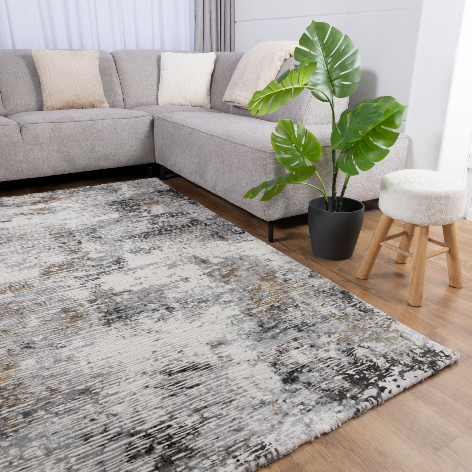 Grijs Tapijt Laagpolig Vloerkleed Omid Abstract Luxury - Omid Carpets