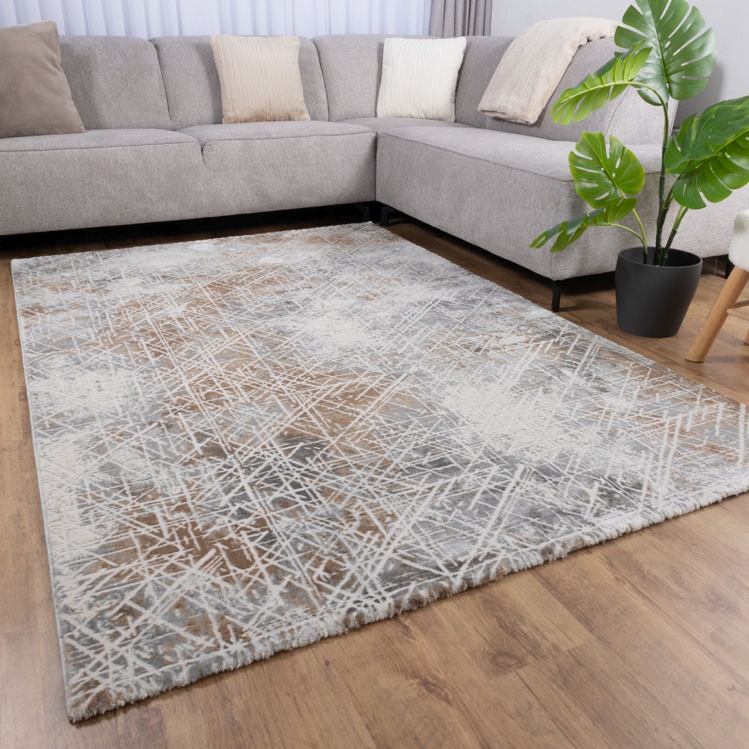 Grijs Tapijt Laagpolig Vloerkleed Omid Abstract Luxury - Omid Carpets