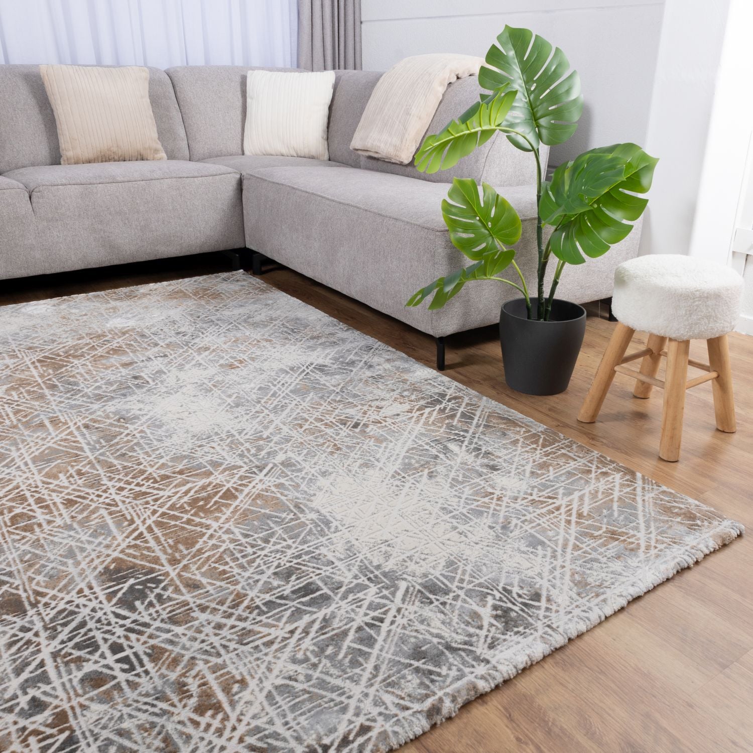 Grijs Tapijt Laagpolig Vloerkleed Omid Abstract Luxury - Omid Carpets