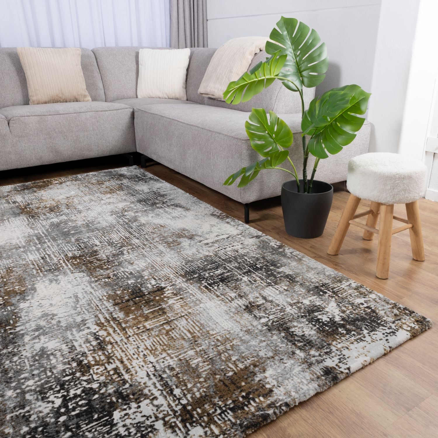 Grijs Tapijt Laagpolig Vloerkleed Omid Abstract Luxury - Omid Carpets