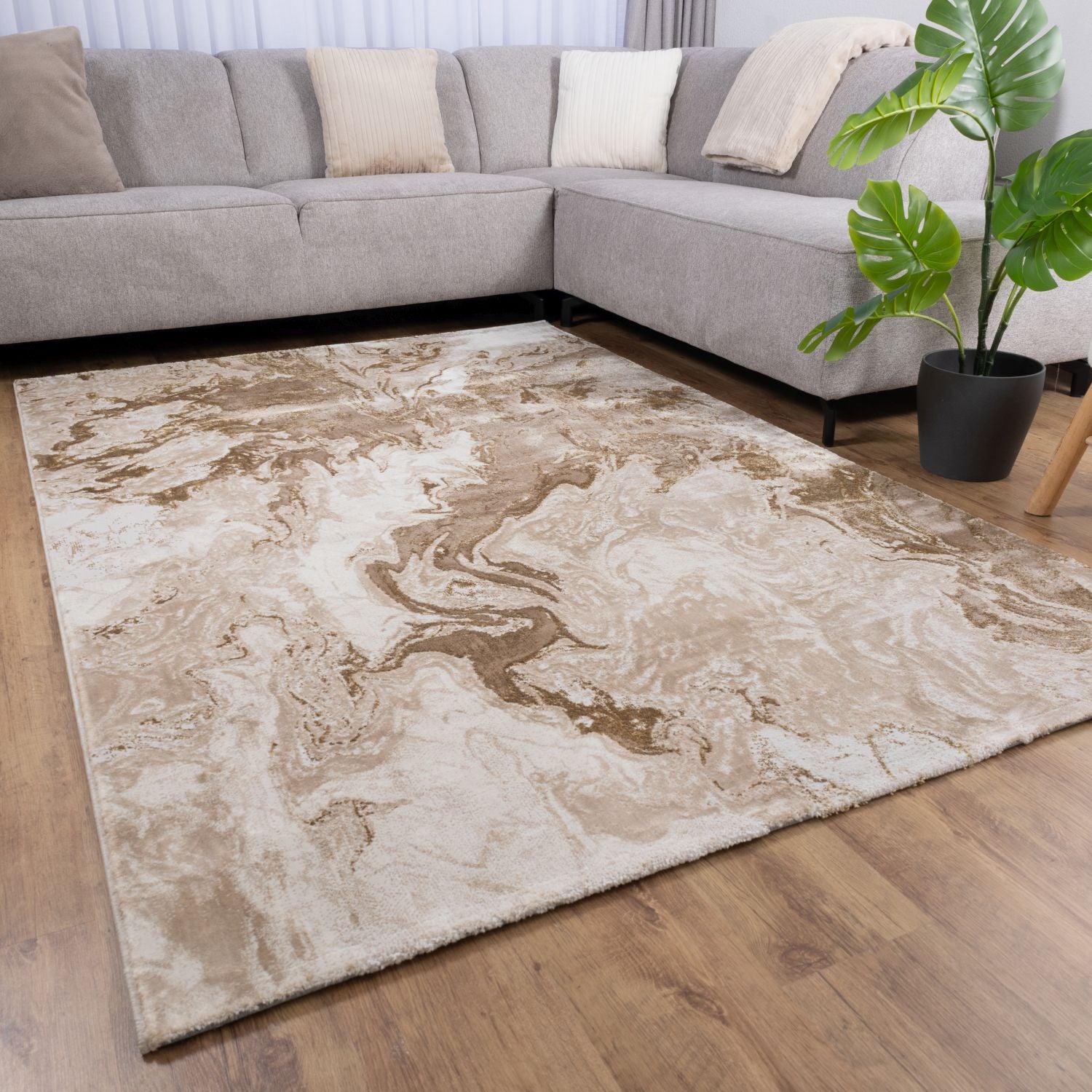 Beige Tapijt Laagpolig Vloerkleed Omid Abstract Luxury - Omid Carpets