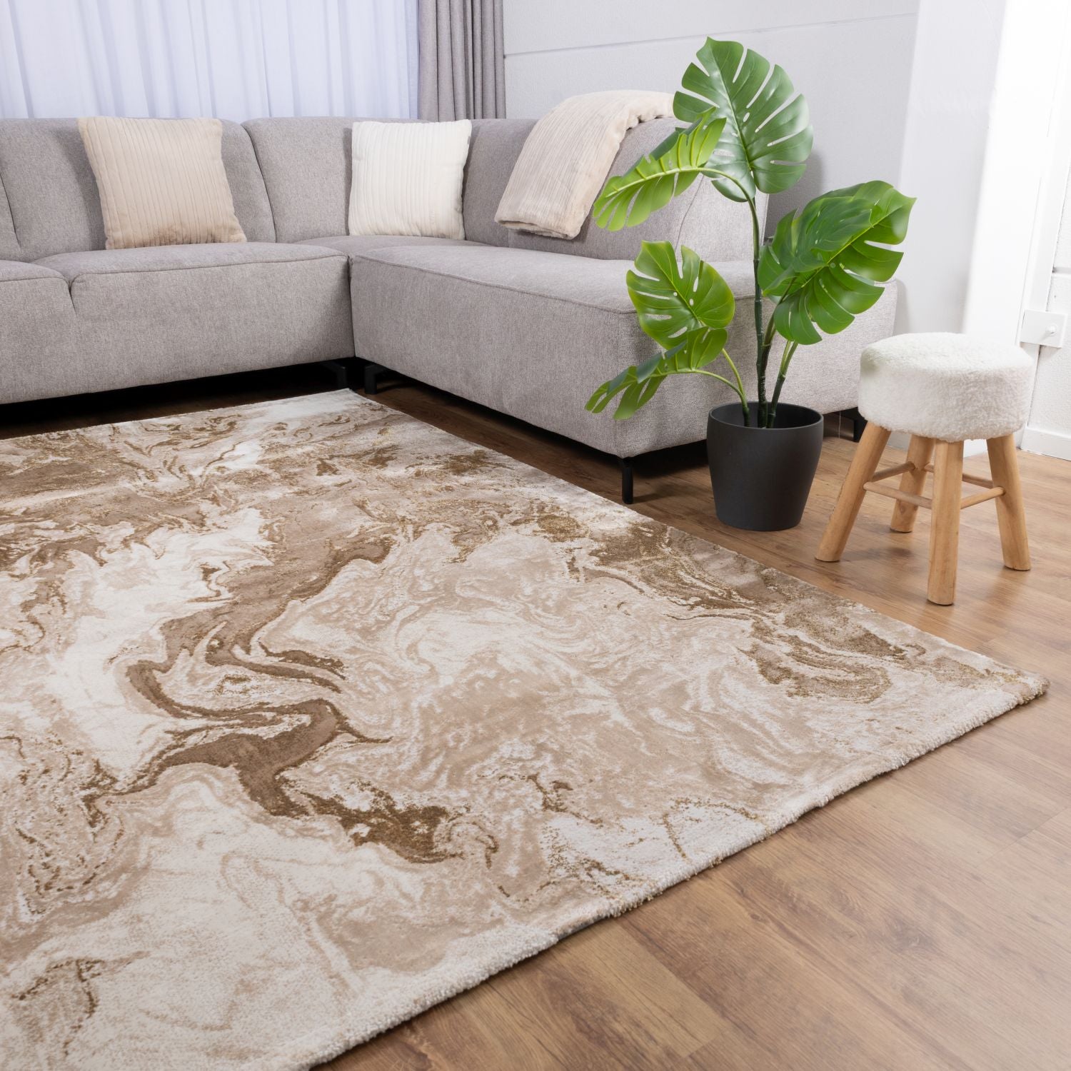 Beige Tapijt Laagpolig Vloerkleed Omid Abstract Luxury - Omid Carpets
