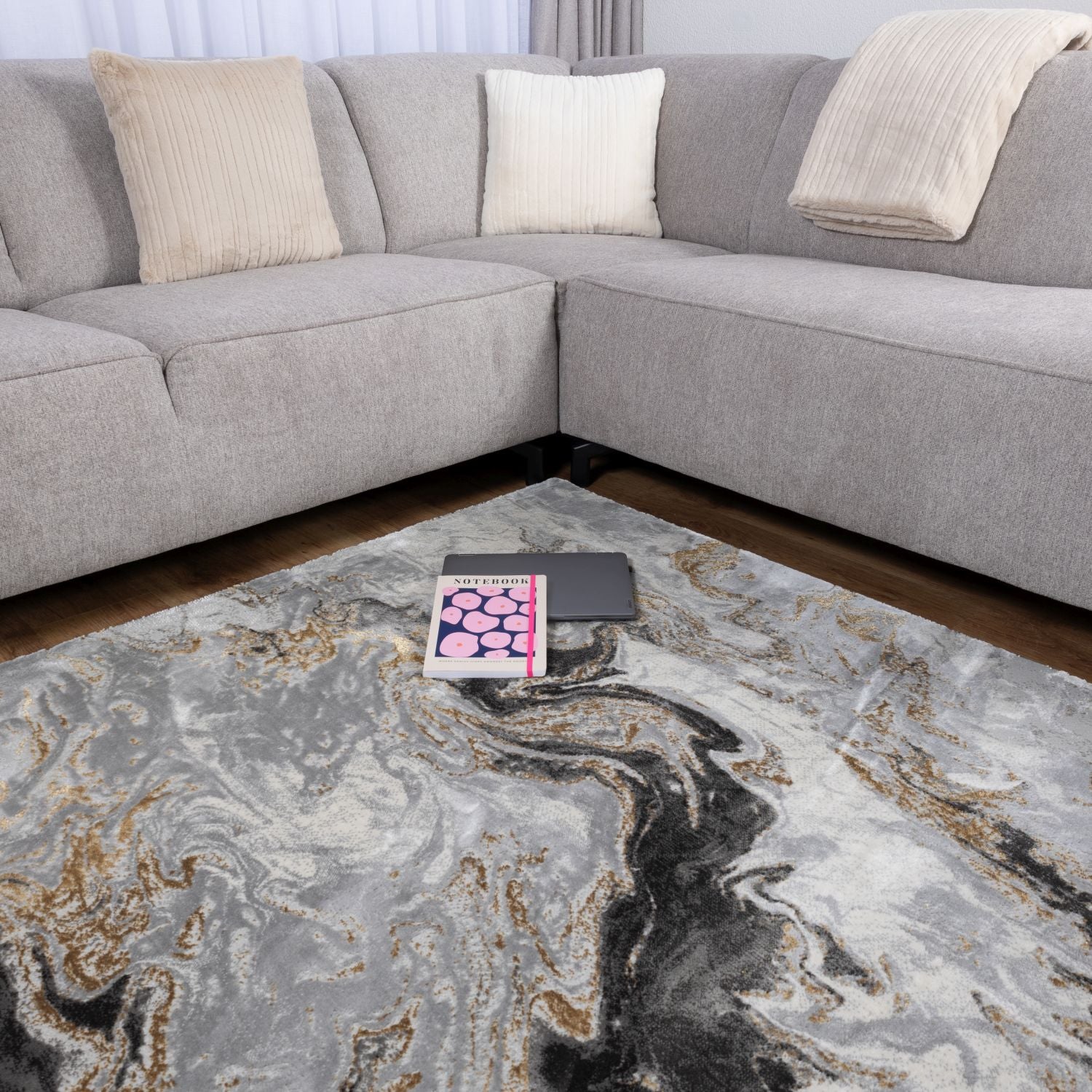 Grijs Tapijt Laagpolig Vloerkleed Omid Abstract Luxury - Omid Carpets