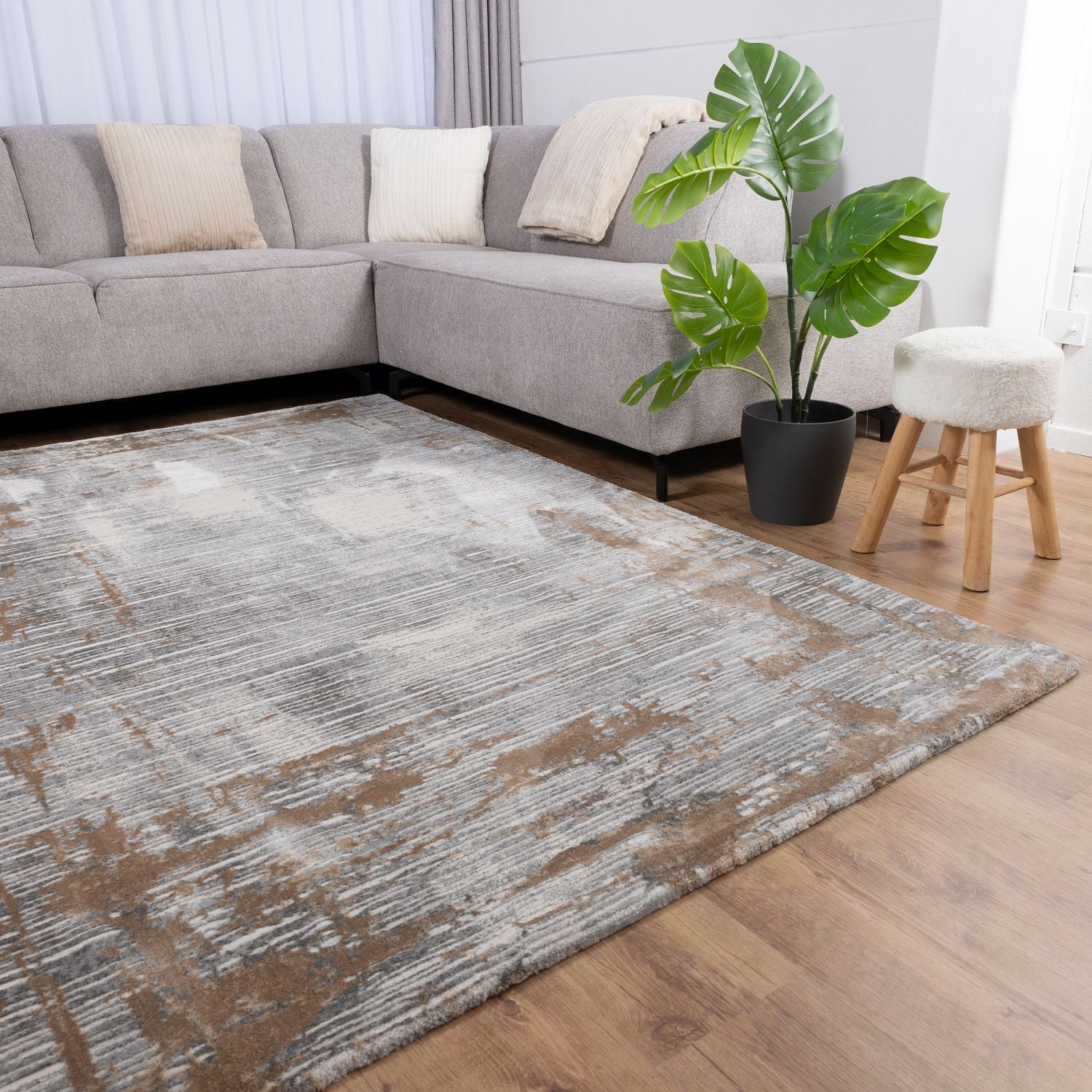 Grijs Tapijt Laagpolig Vloerkleed Omid Abstract Luxury - Omid Carpets