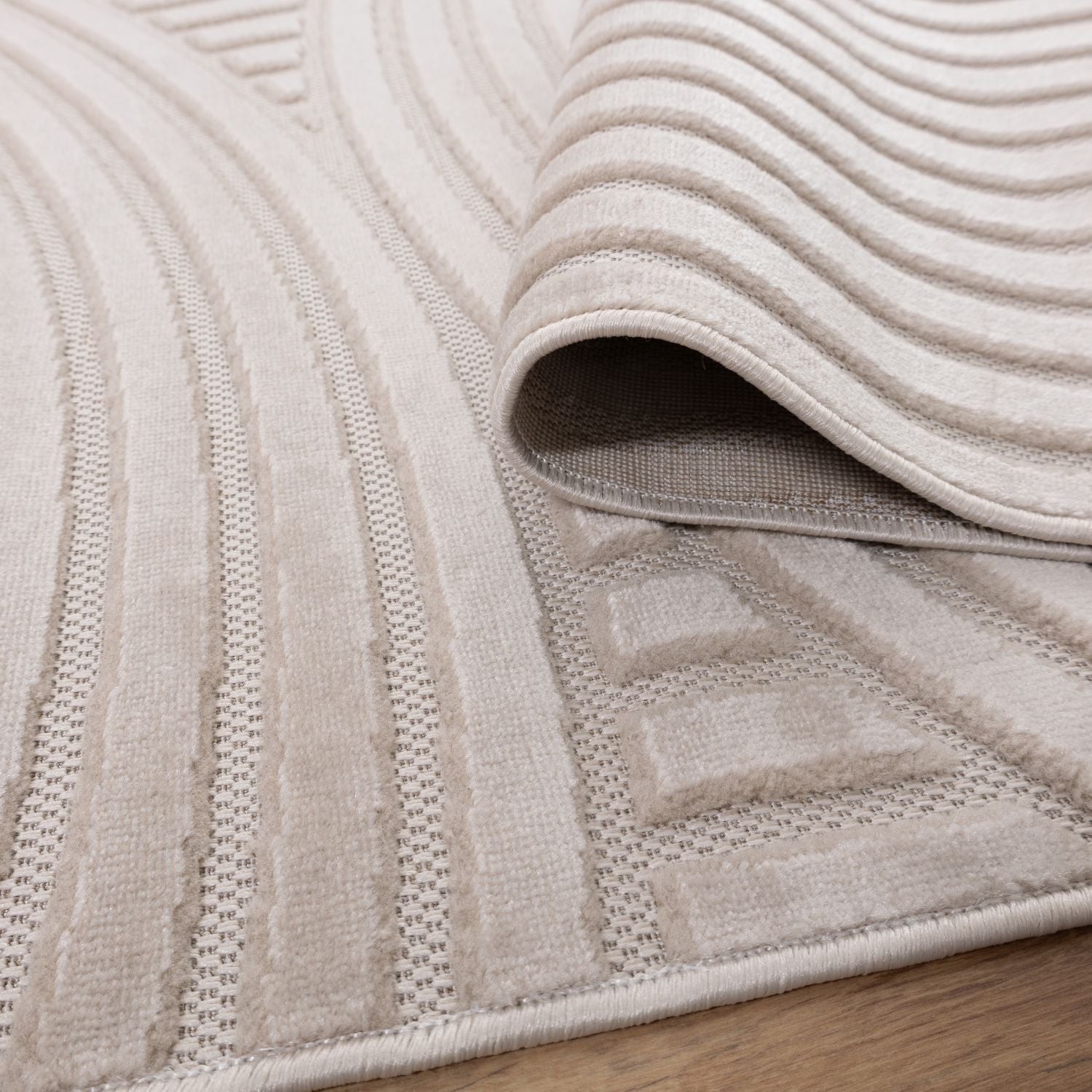 Beige Tapijt Laagpolig Vloerkleed Omid Soft Japandi