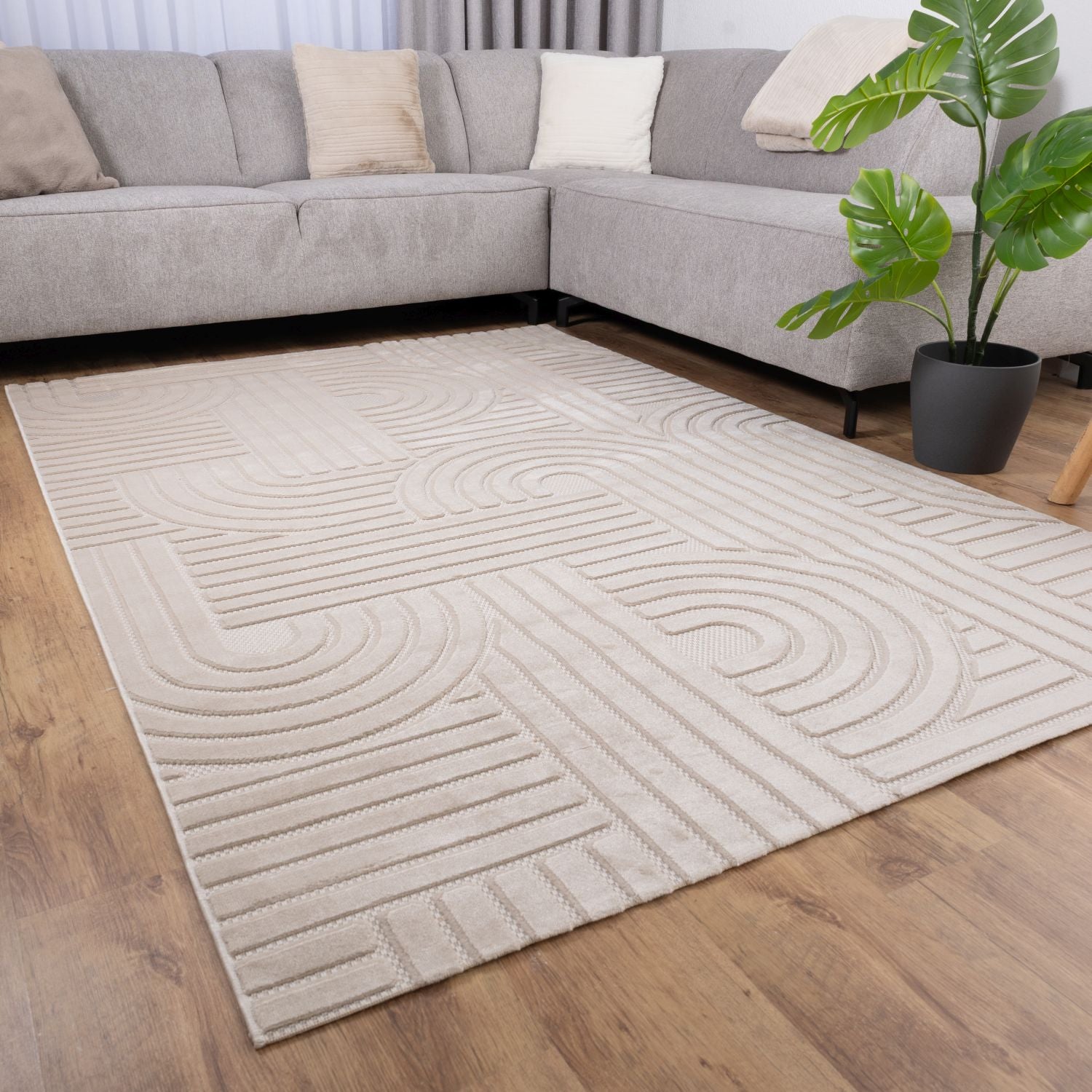 Beige Tapijt Laagpolig Vloerkleed Omid Soft Japandi