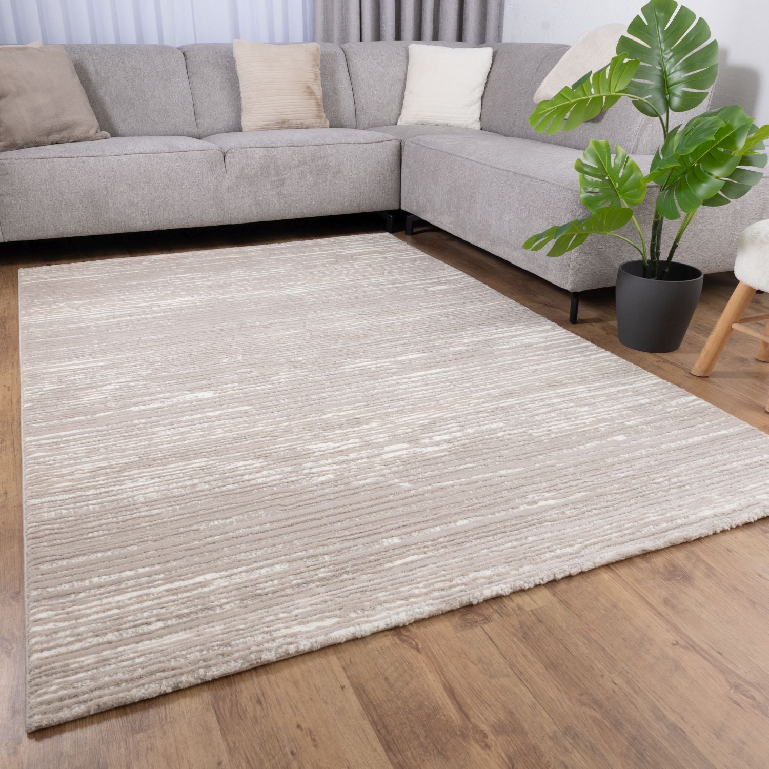 Beige Tapijt Zacht Hoogpolig Vloerkleed Omid Mono Lux