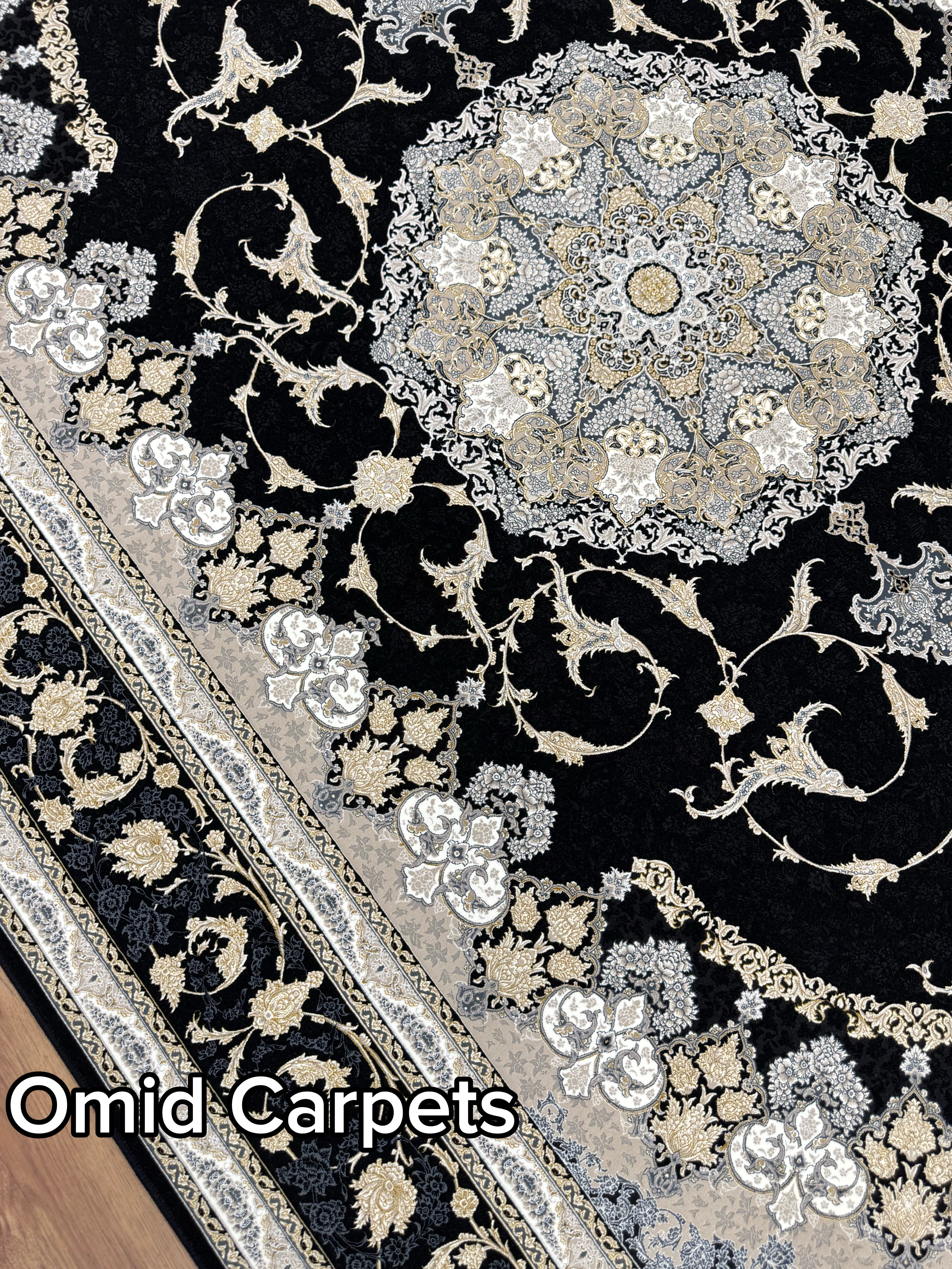 قالین 1500 شانه * Zwart Tapijt Laagpolig Klassiek Vloerkleed - Omid Premium Classic Hand Look - 4,5 Miljoen punten/m² - Omid Carpets