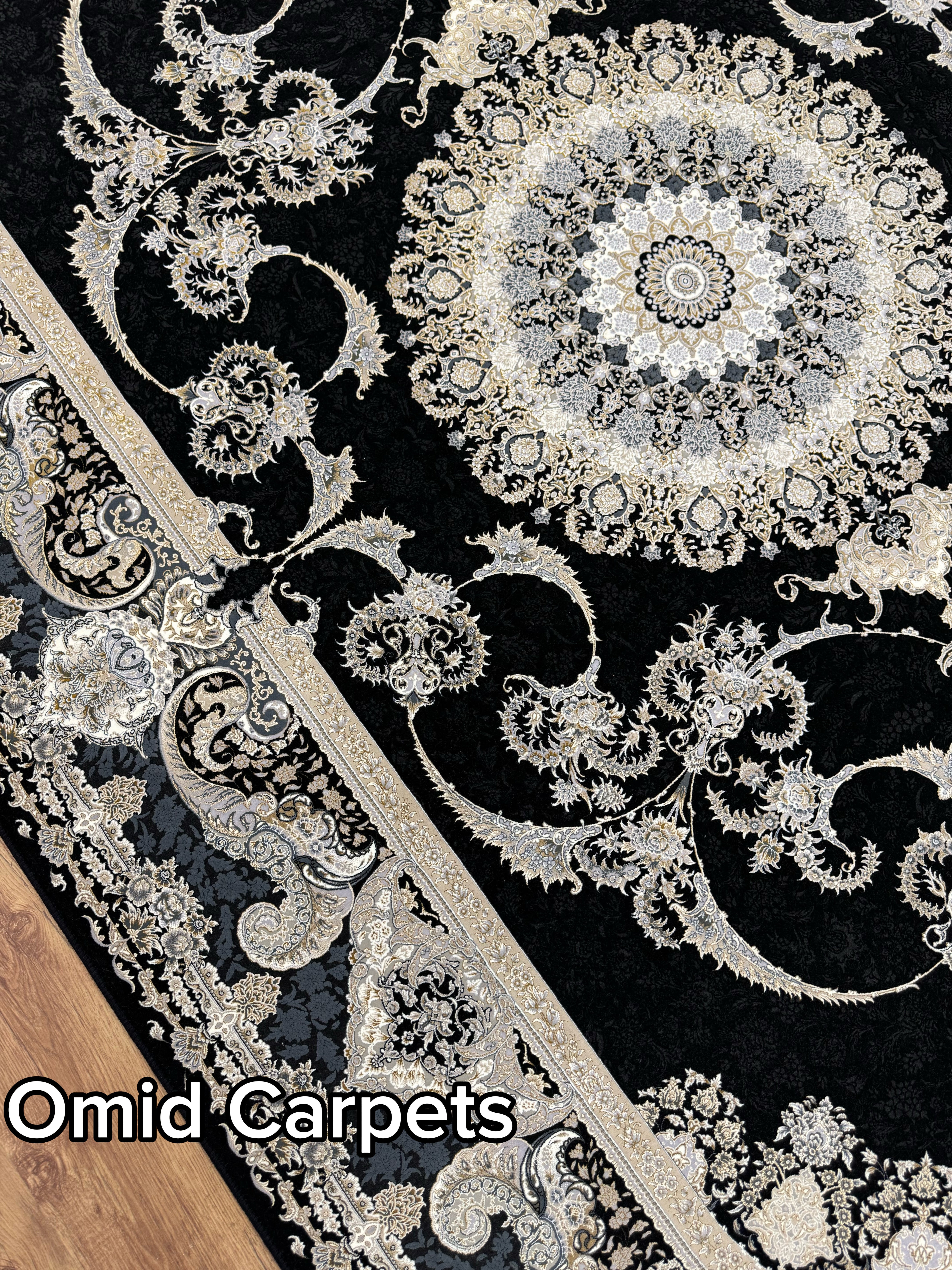 قالین 1500 شانه * Zwart Tapijt Laagpolig Klassiek Vloerkleed - Omid Premium Classic Hand Look - 4,5 Miljoen punten/m² - Omid Carpets