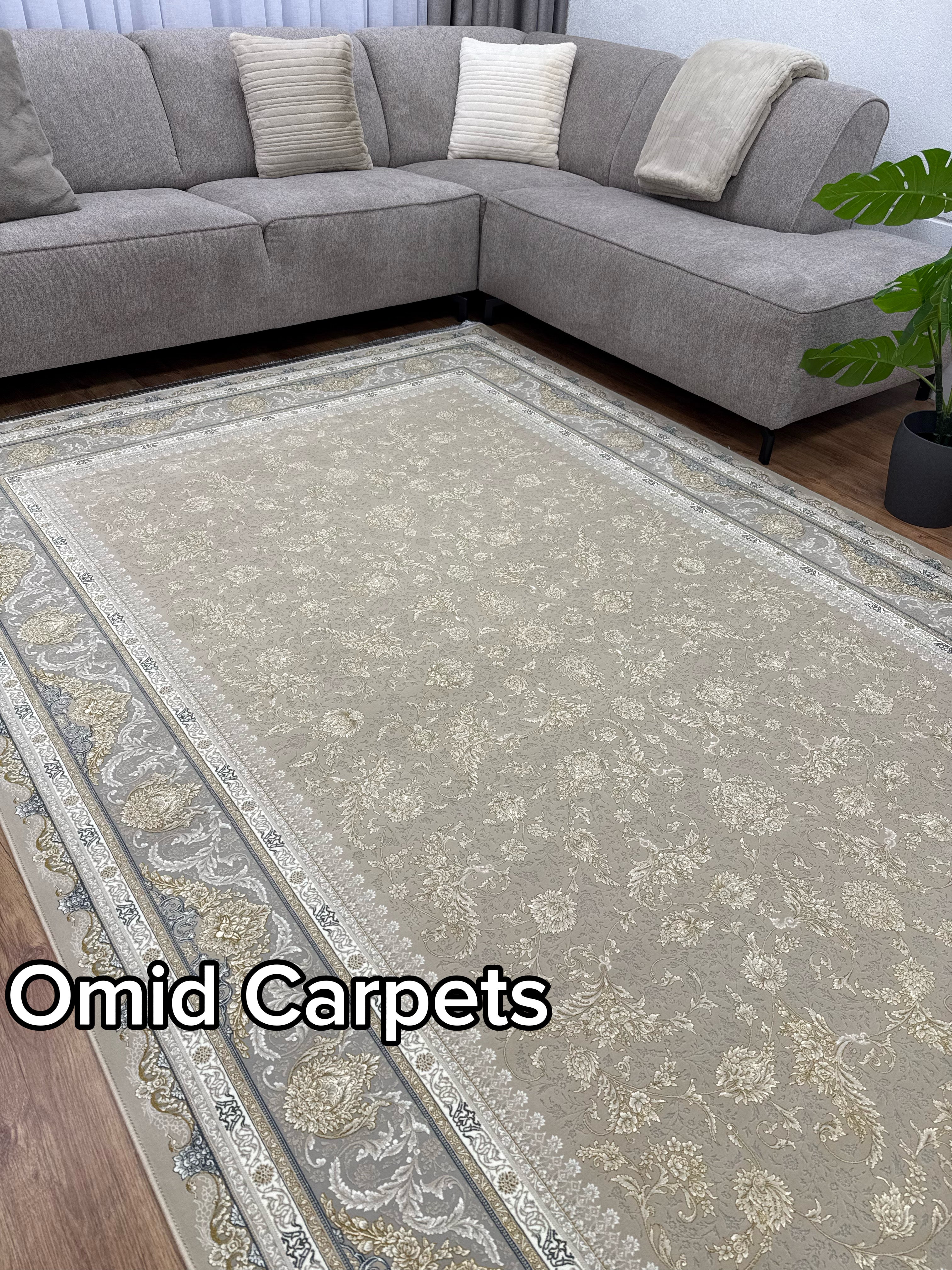 قالین 1500 شانه * Beige Teppich Kurzflor Klassischer Teppich - Omid Premium Classic Hand Look - 4,5 Millionen Punkte/m²