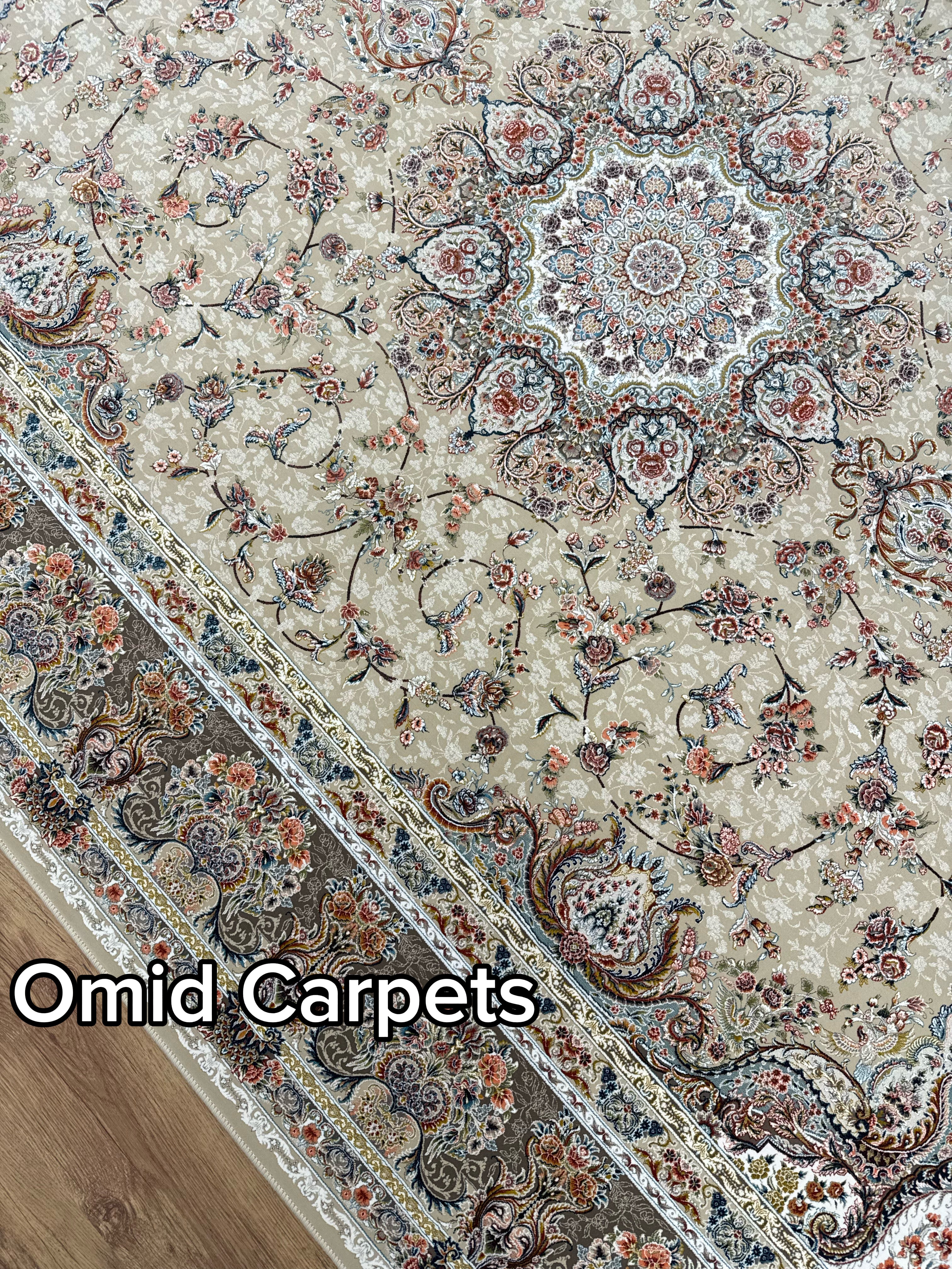 Tapis 1500 nœuds * Tapis beige à poils ras classique - Omid Premium Classic Hand Look - 4,5 millions de points/m² (Copie)