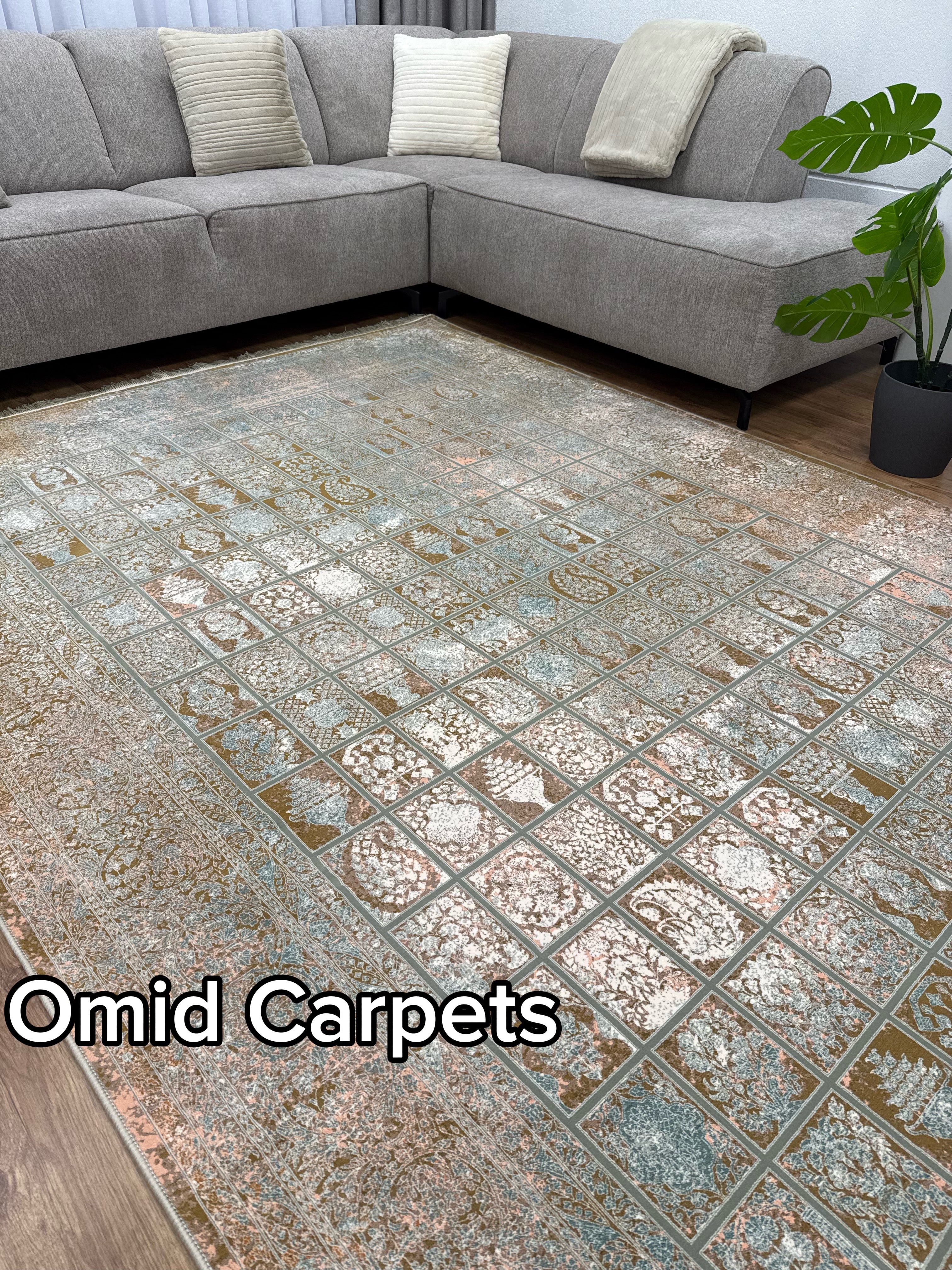 Beige Teppich 1200 Kämme * Niedrigflor Klassischer Teppich - Omid Premium Classic Hand Look - 3 Millionen Punkte/m²