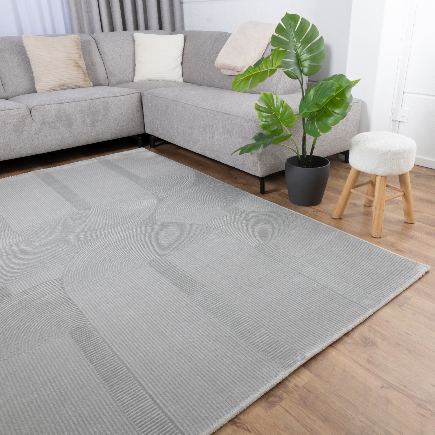 Grijs Tapijt Kwalitatief Laagpolig Vloerkleed Omid Premium Touch 3D Toon op Toon Japandi Stijl