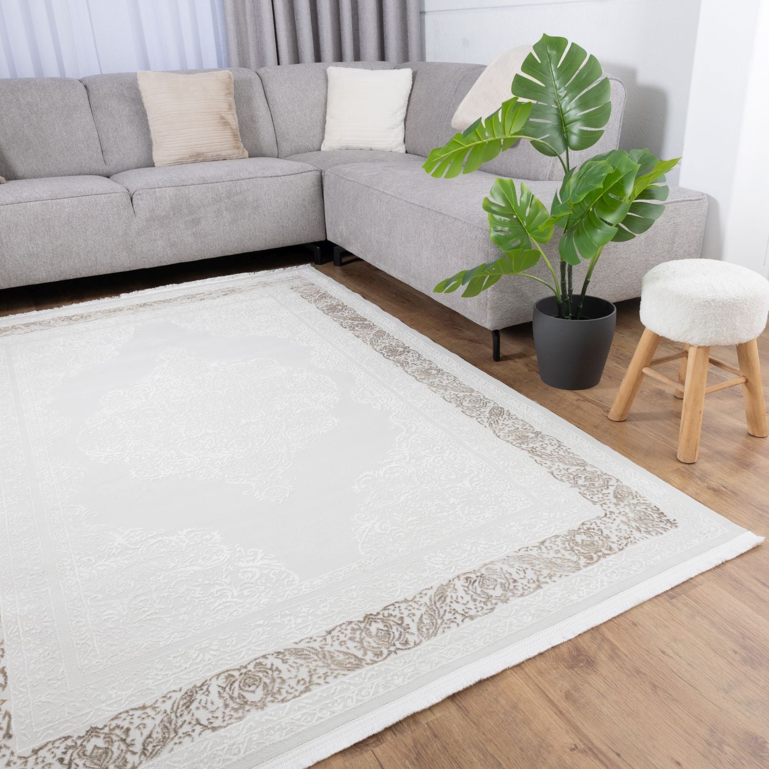 Crème Tapijt Laagpolig Vloerkleed Omid Soft Lux
