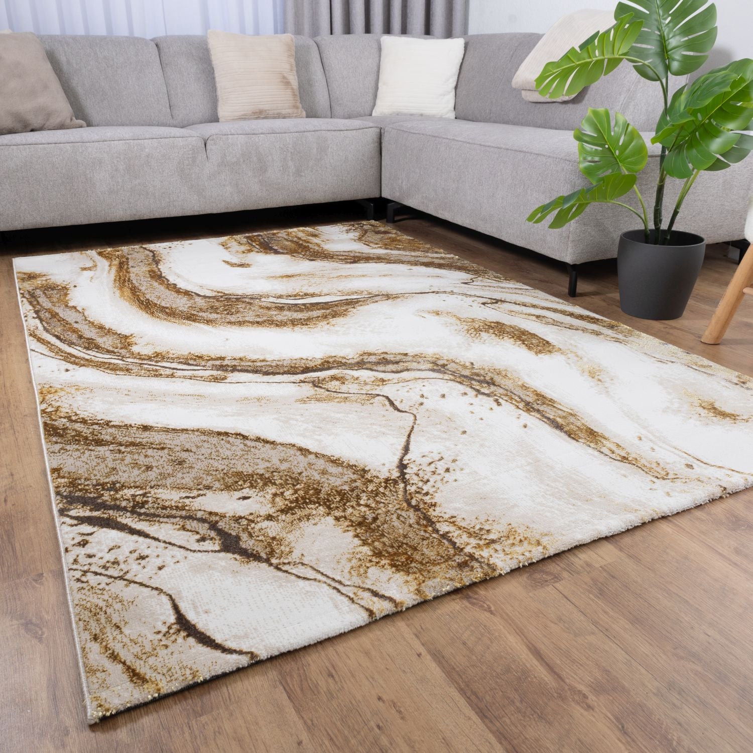 Beige Tapijt Laagpolig Vloerkleed Omid Marble Lux