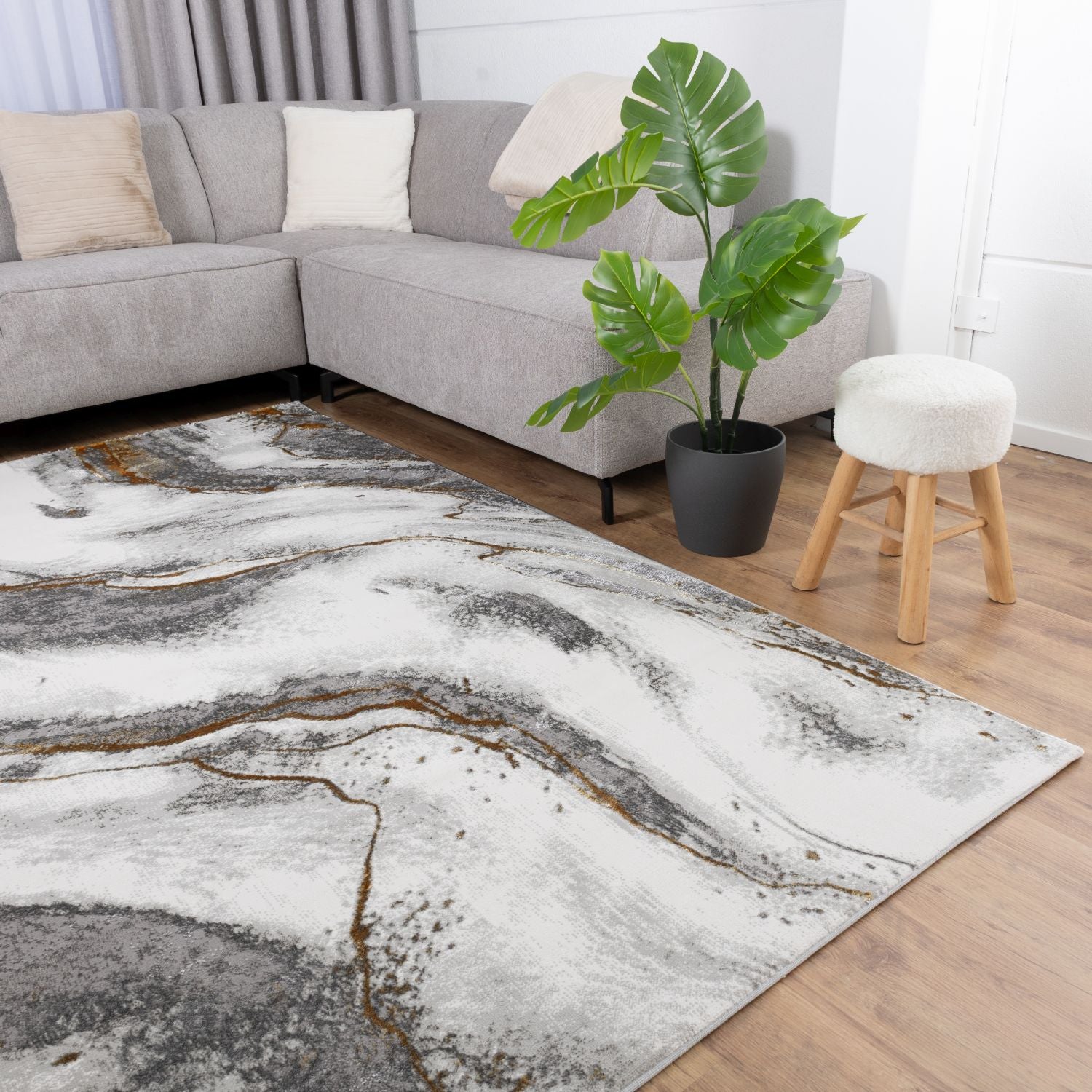 Grijs Tapijt Laagpolig Vloerkleed Omid Marble Lux