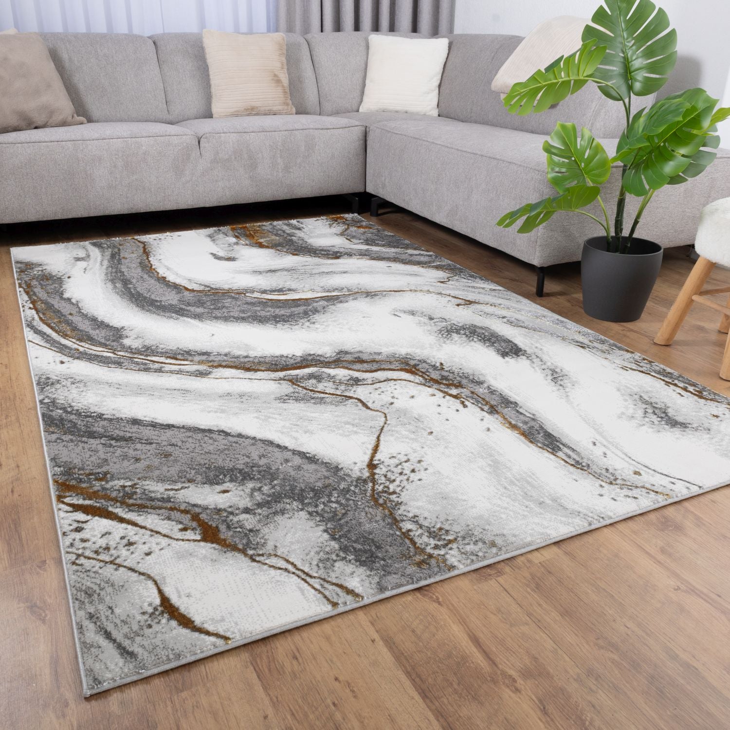 Grijs Tapijt Laagpolig Vloerkleed Omid Marble Lux