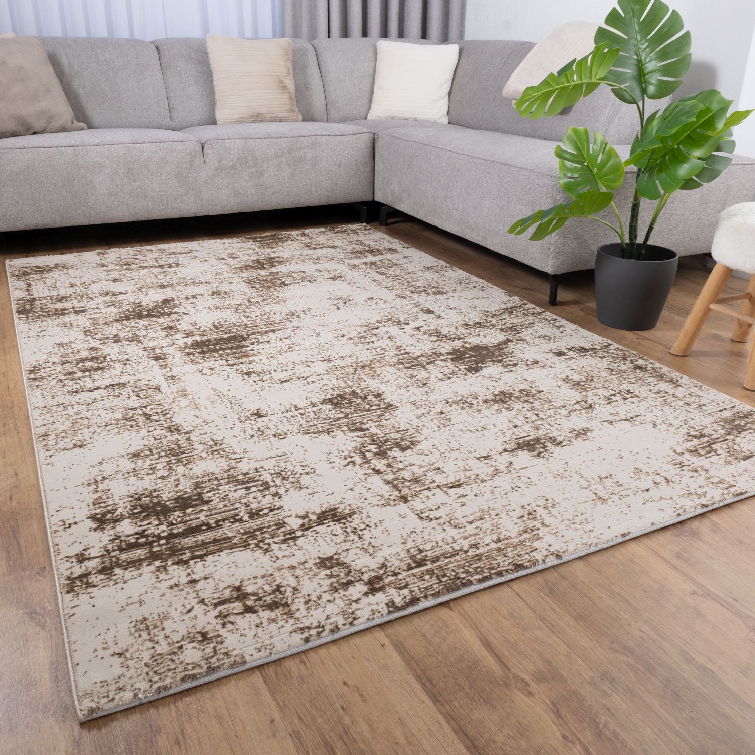 Beige Tapijt Laagpolig Vloerkleed Omid Marble Lux