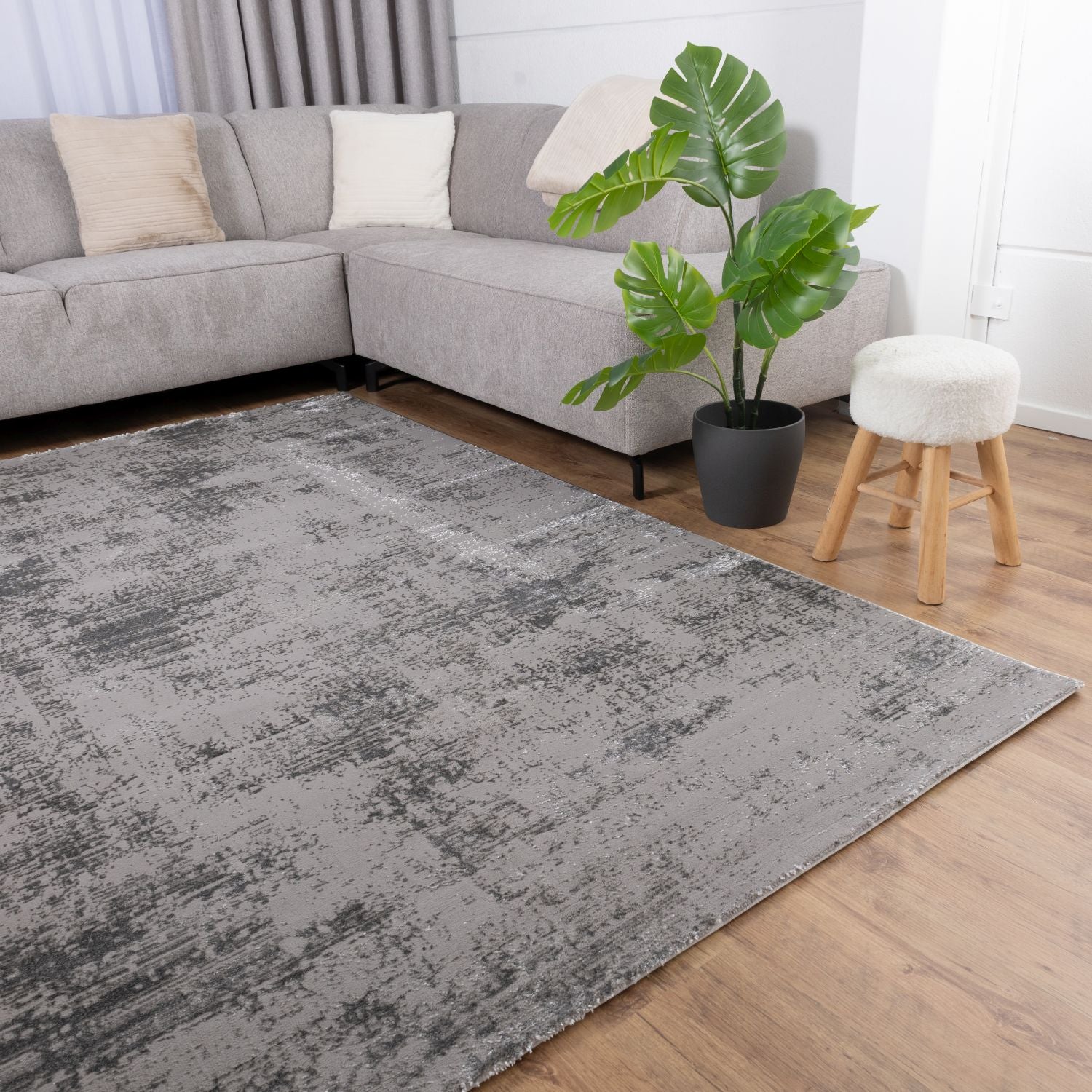 Grijs Tapijt Laagpolig Vloerkleed Omid Marble Lux