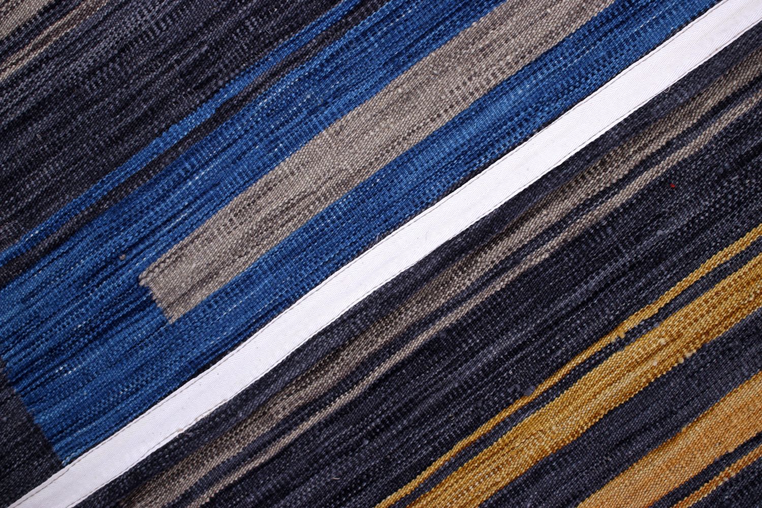Blauw Tapijt Laagpolig Handgeweven Wollen Vloerkleed - Omid Afghan Modern Kelim 229x156