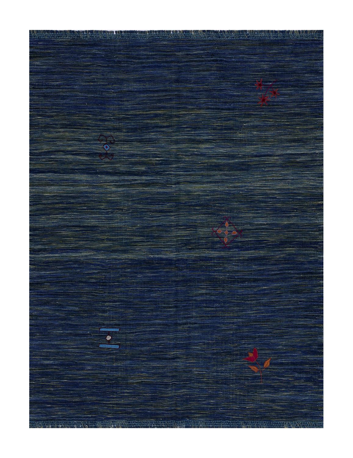 Blauw Tapijt Laagpolig Handgeweven Wollen Vloerkleed - Omid Afghan Modern Kelim 197x154