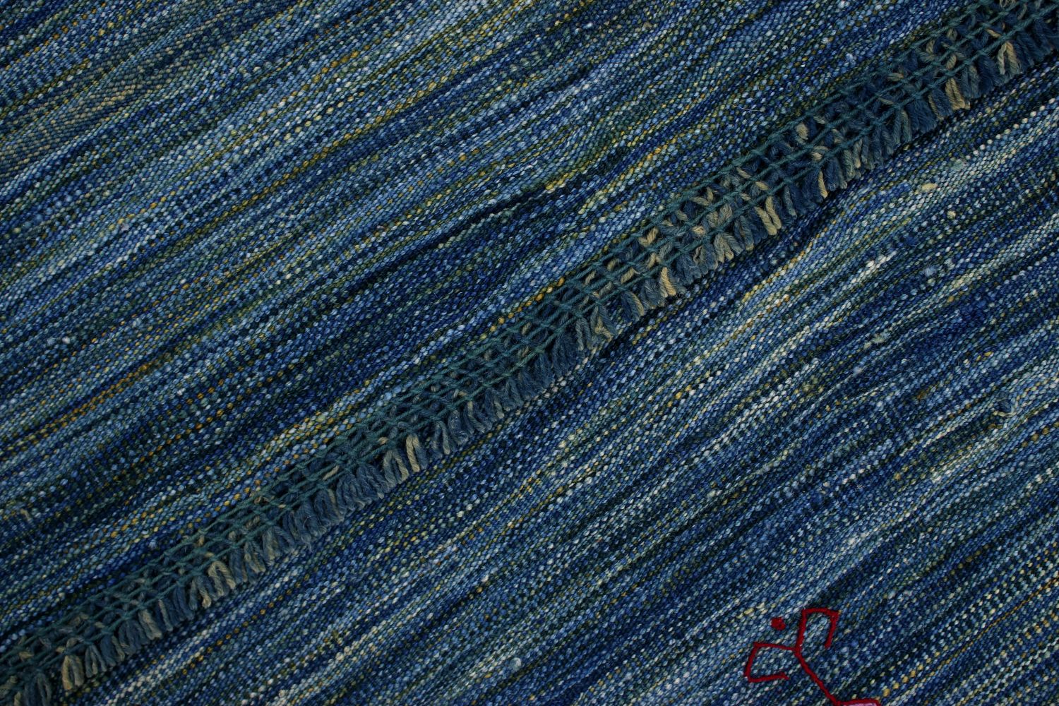 Blauw Tapijt Laagpolig Handgeweven Wollen Vloerkleed - Omid Afghan Modern Kelim 199x150