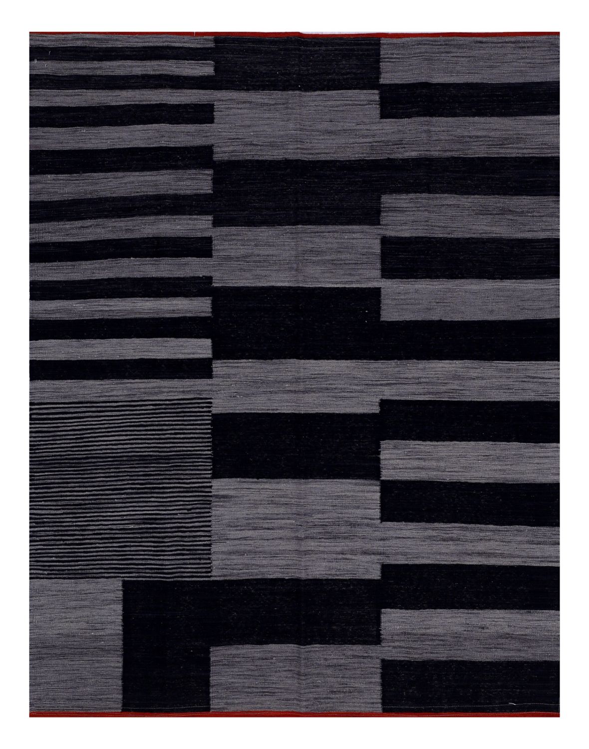 Grijs/Zwart Tapijt Laagpolig Handgeweven Wollen Vloerkleed - Omid Afghan Modern Kelim 210x162