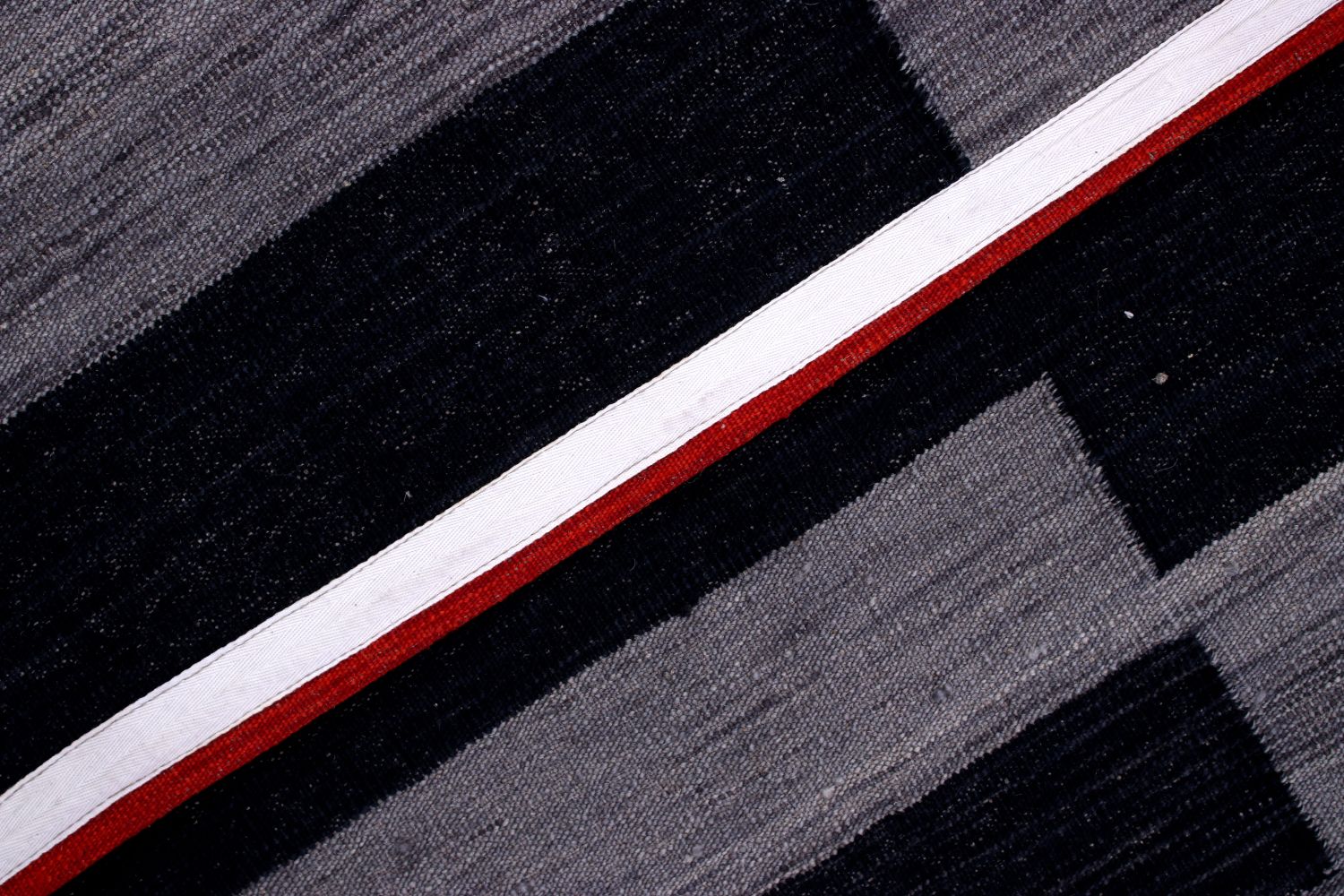 Grijs/Zwart Tapijt Laagpolig Handgeweven Wollen Vloerkleed - Omid Afghan Modern Kelim 210x162