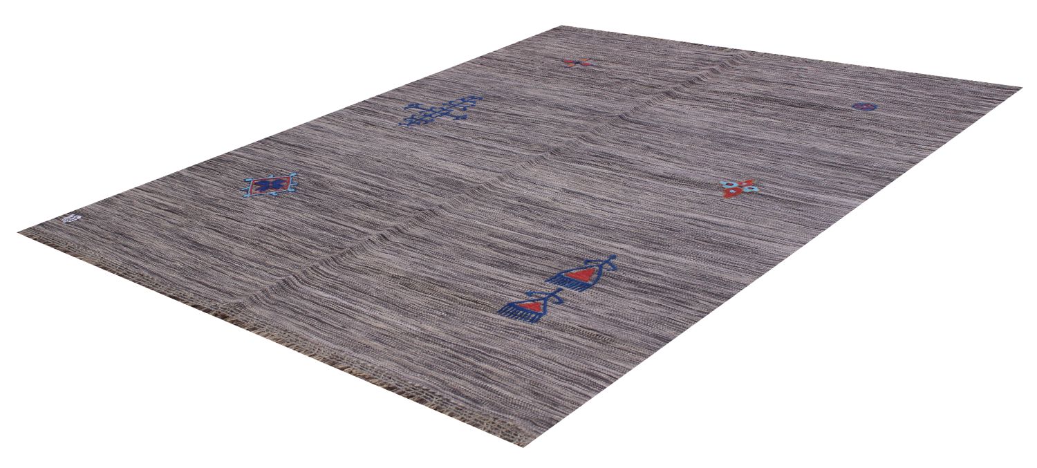 Grijs Tapijt Laagpolig Handgeweven Wollen Vloerkleed - Omid Afghan Modern Kelim 200x151