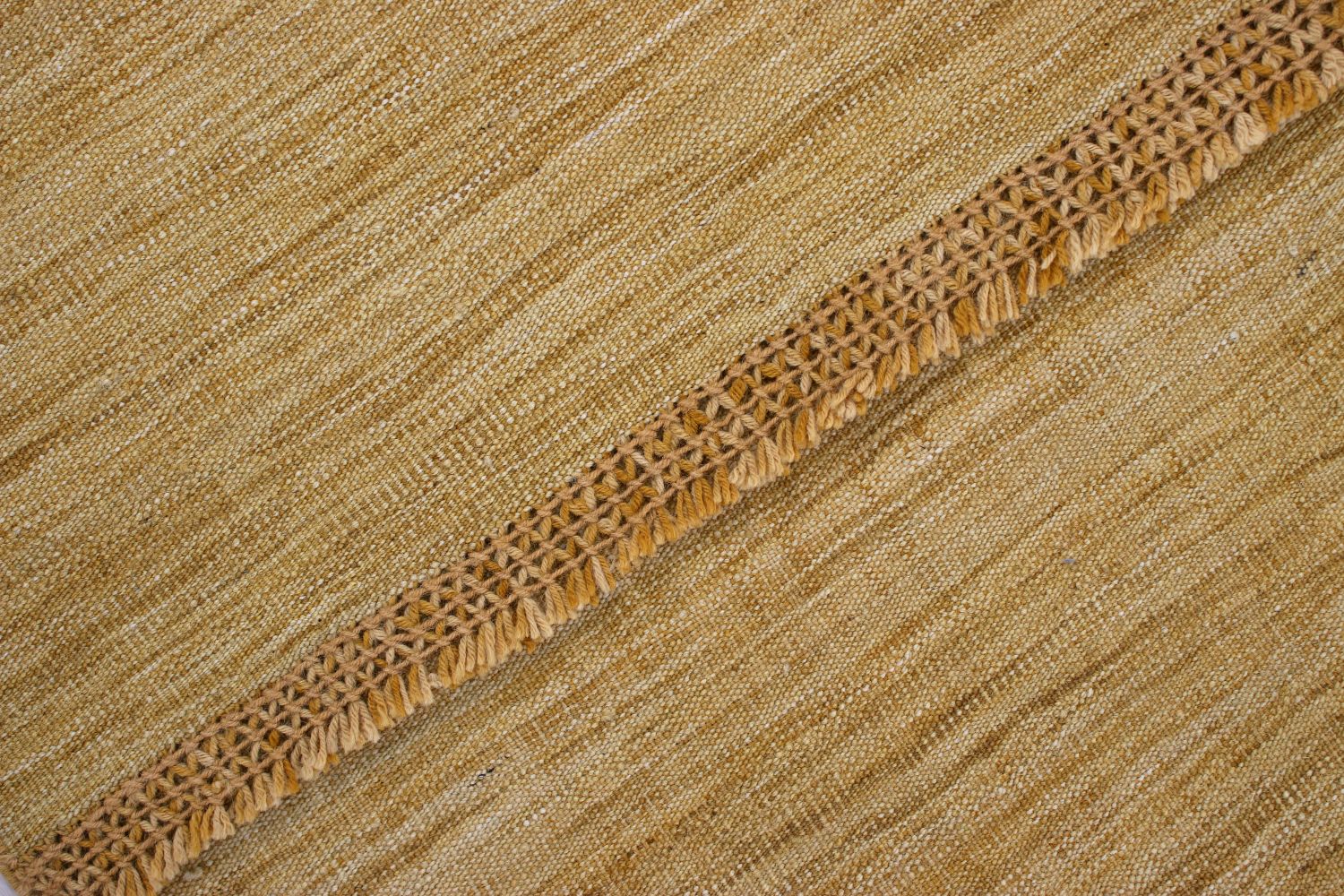 Geel Tapijt Laagpolig Handgeweven Wollen Vloerkleed - Omid Afghan Modern Kelim 223x148