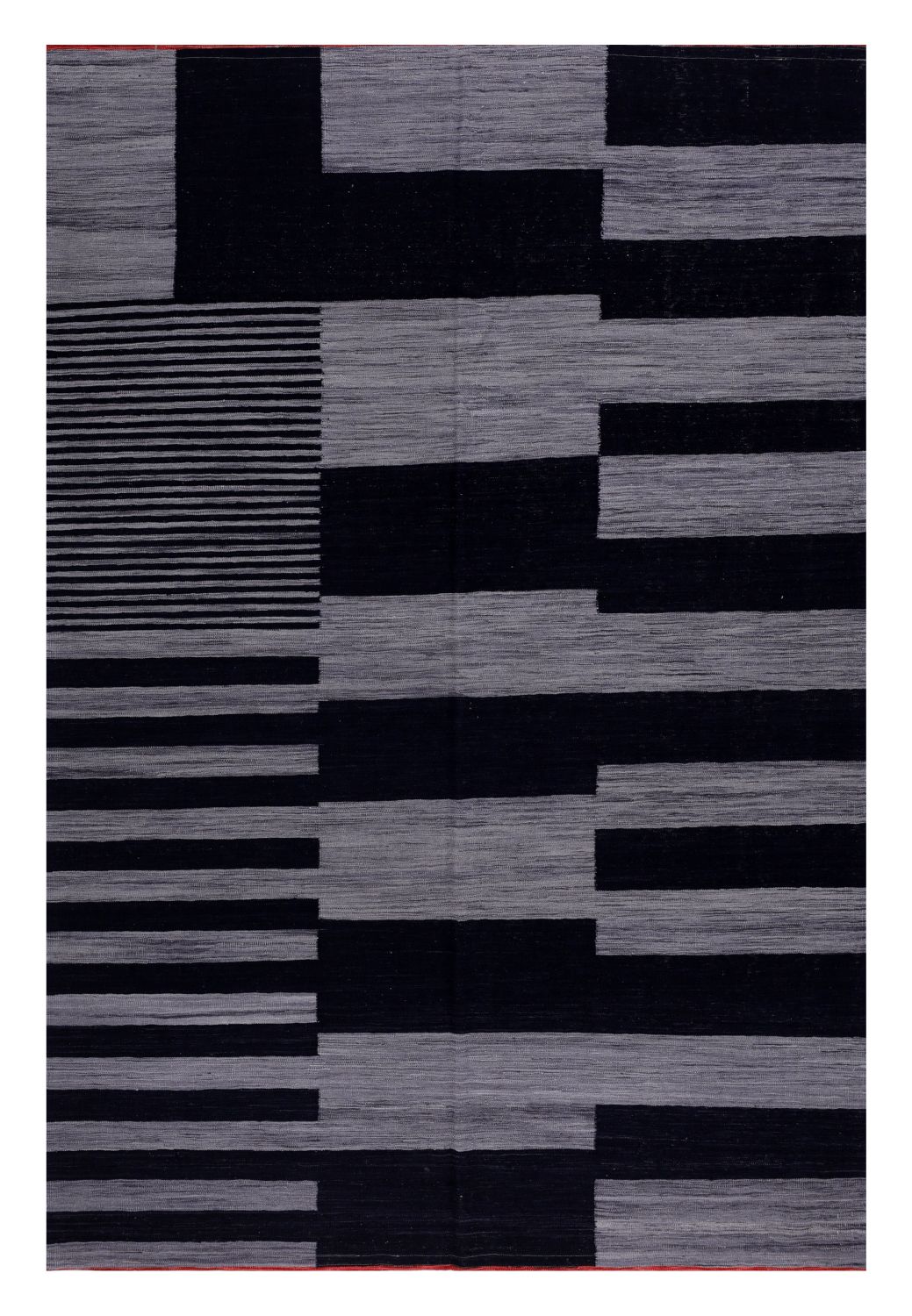 Grijs/Zwart Tapijt Laagpolig Handgeweven Wollen Vloerkleed - Omid Afghan Modern Kelim 299x201