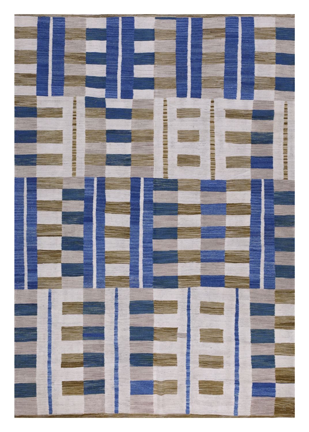 Blauw Tapijt Laagpolig Handgeweven Wollen Vloerkleed - Omid Afghan Modern Kelim 288x199