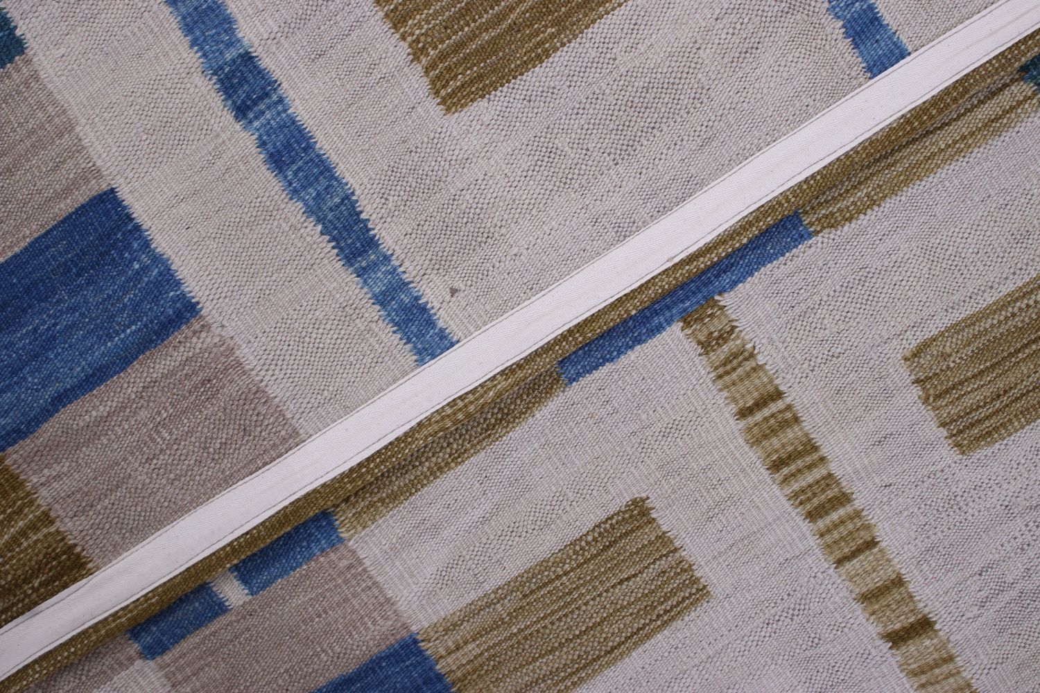 Blauw Tapijt Laagpolig Handgeweven Wollen Vloerkleed - Omid Afghan Modern Kelim 288x199