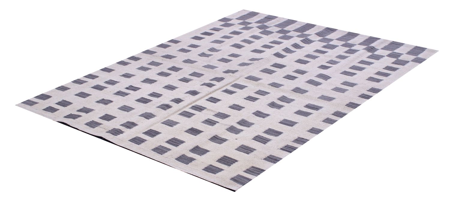 Crème Tapijt Laagpolig Handgeweven Wollen Vloerkleed - Omid Afghan Modern Kelim 145x105