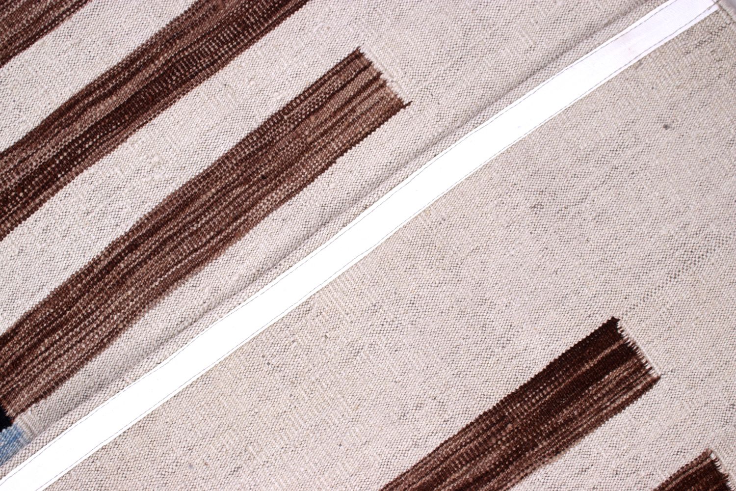 Crème Tapijt Laagpolig Handgeweven Wollen Vloerkleed - Omid Afghan Modern Kelim 197x156