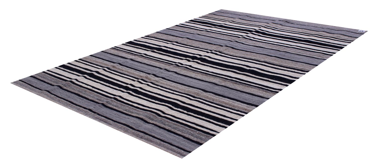 Grijs/Beige Tapijt Laagpolig Handgeweven Wollen Vloerkleed - Omid Afghan Modern Kelim 165x104