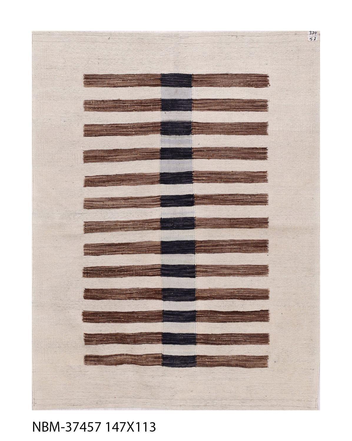 Crème Tapijt Laagpolig Handgeweven Wollen Vloerkleed - Omid Afghan Modern Kelim 147x113