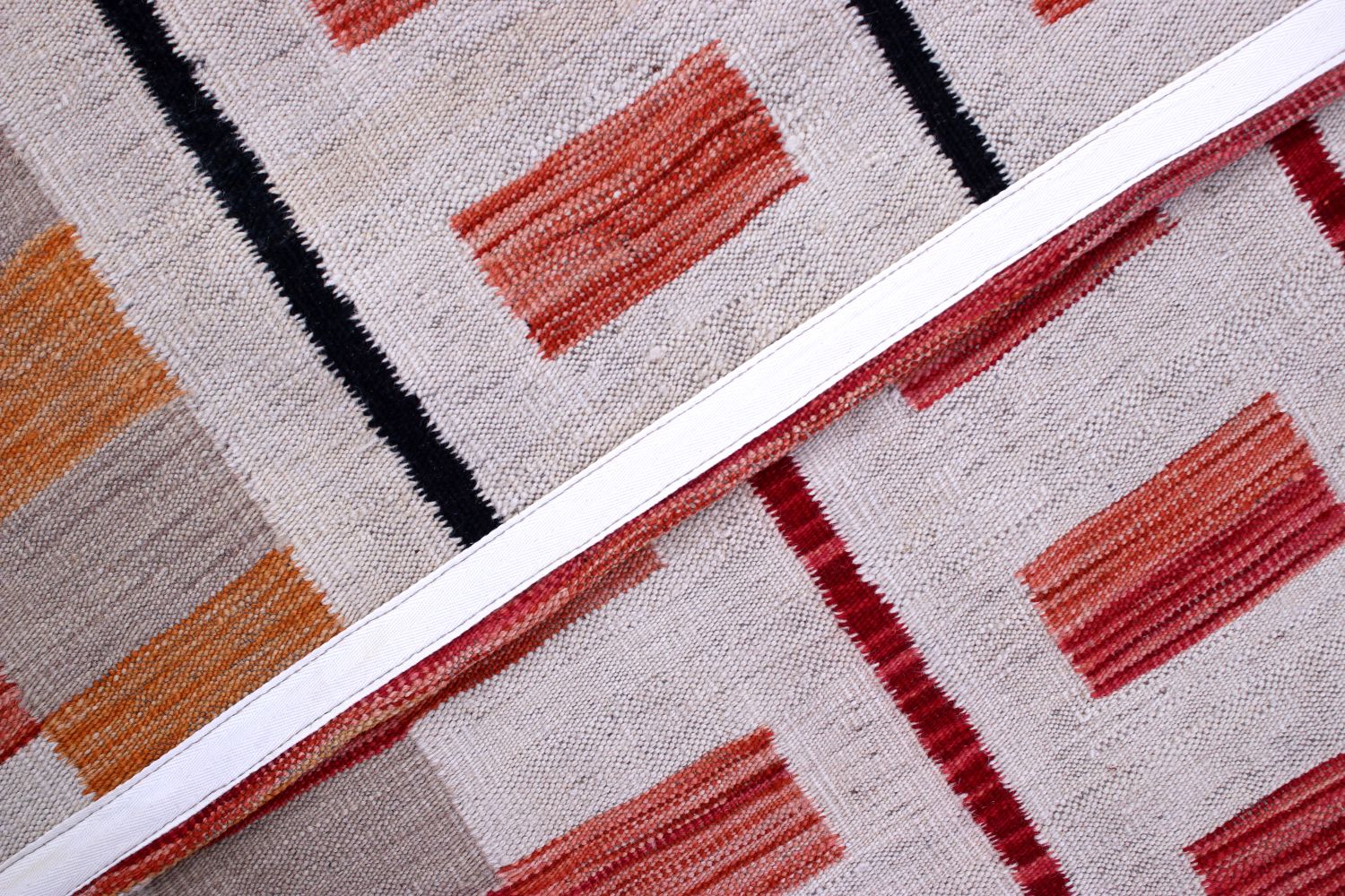 Rood Tapijt Laagpolig Handgeweven Wollen Vloerkleed - Omid Afghan Modern Kelim 221x168