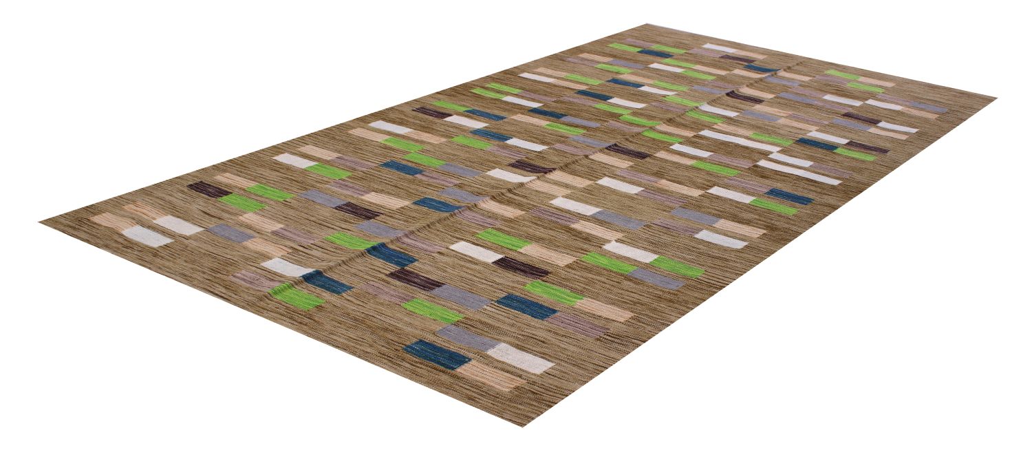 Beige Tapijt Laagpolig Handgeweven Wollen Vloerkleed - Omid Afghan Modern Kelim 224x159