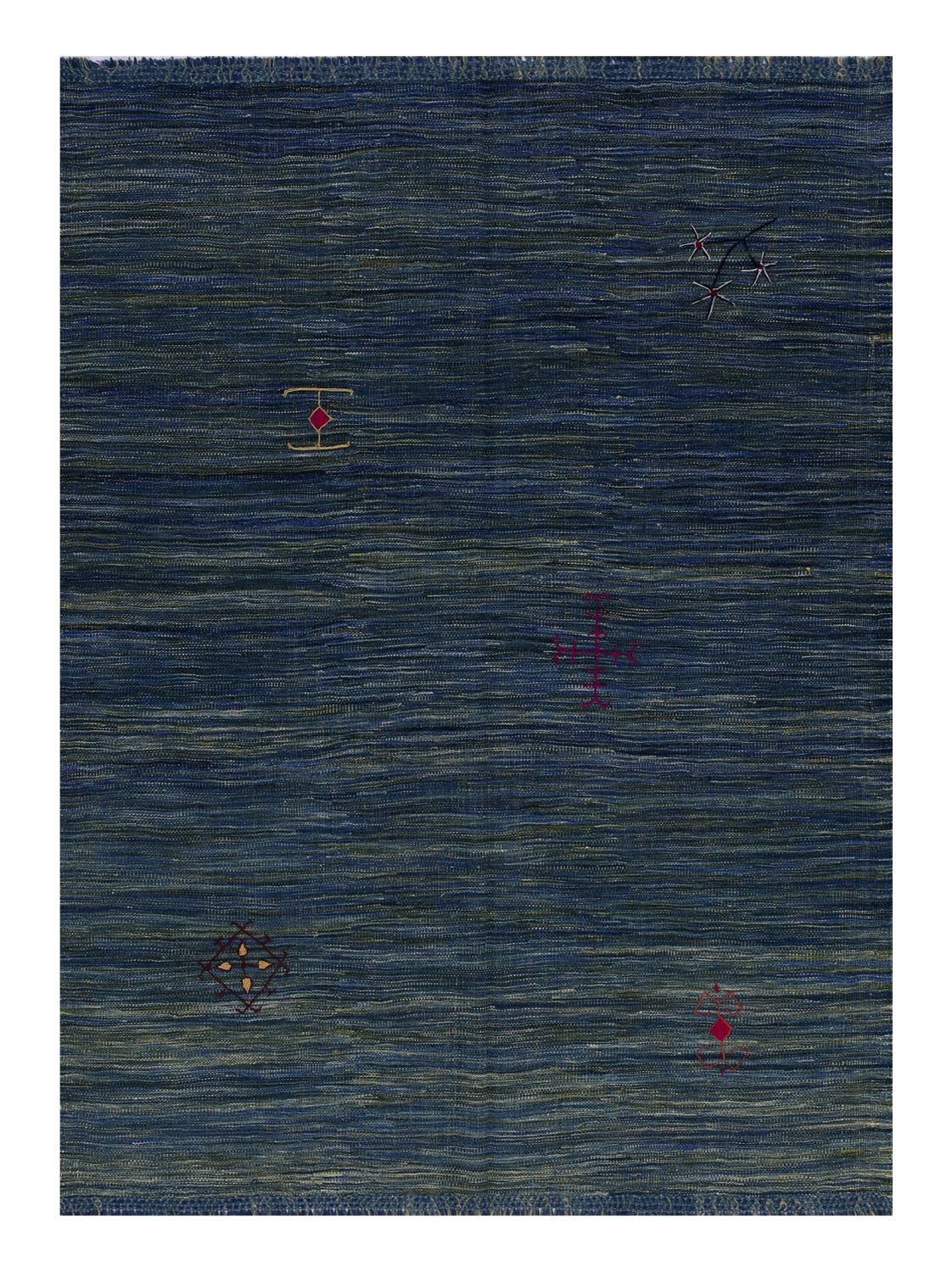 Blauw Tapijt Laagpolig Handgeweven Wollen Vloerkleed - Omid Afghan Modern Kelim 199x152