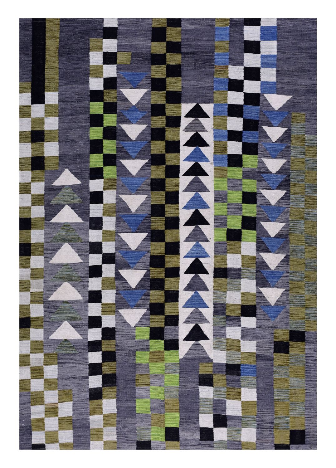 Groen Tapijt Laagpolig Handgeweven Wollen Vloerkleed - Omid Afghan Modern Kelim 285x202