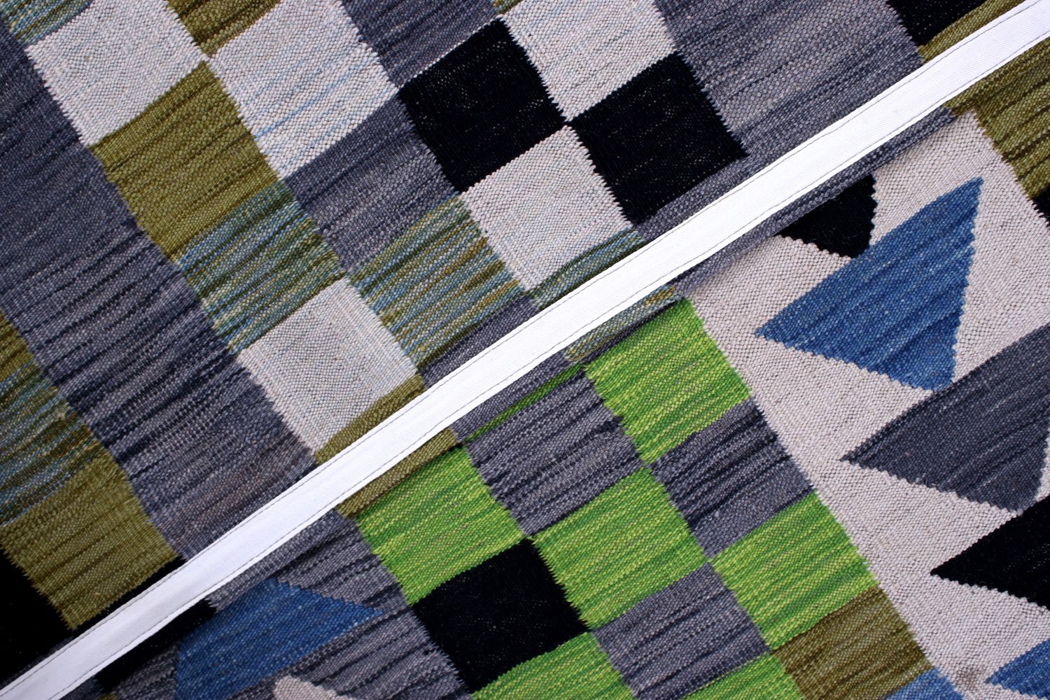 Groen Tapijt Laagpolig Handgeweven Wollen Vloerkleed - Omid Afghan Modern Kelim 285x202