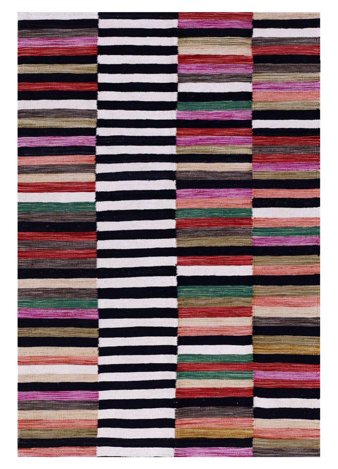 Kleurrijk Tapijt Laagpolig Handgeweven Wollen Vloerkleed - Omid Afghan Modern Kelim 156x106