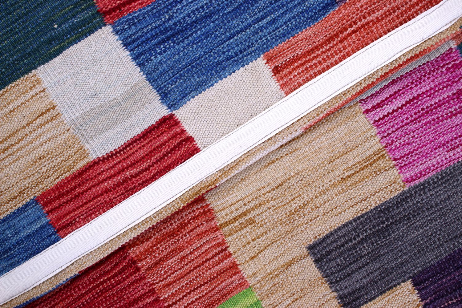 Kleurrijk Tapijt Laagpolig Handgeweven Wollen Vloerkleed - Omid Afghan Modern Kelim 173x125