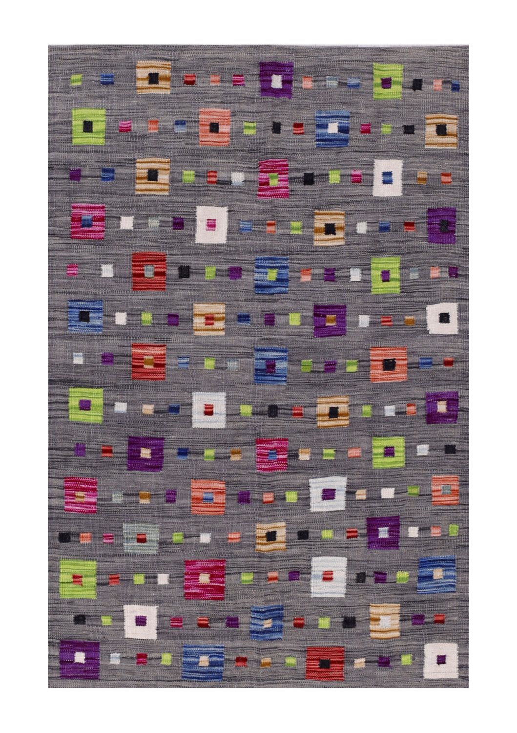 Grijs Tapijt Laagpolig Handgeweven Wollen Vloerkleed - Omid Afghan Modern Kelim 149x102