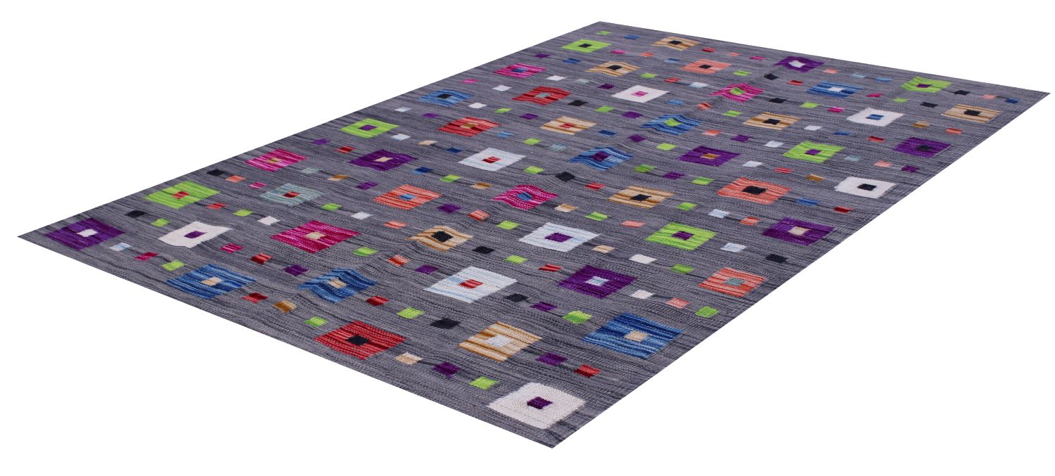 Grijs Tapijt Laagpolig Handgeweven Wollen Vloerkleed - Omid Afghan Modern Kelim 149x102