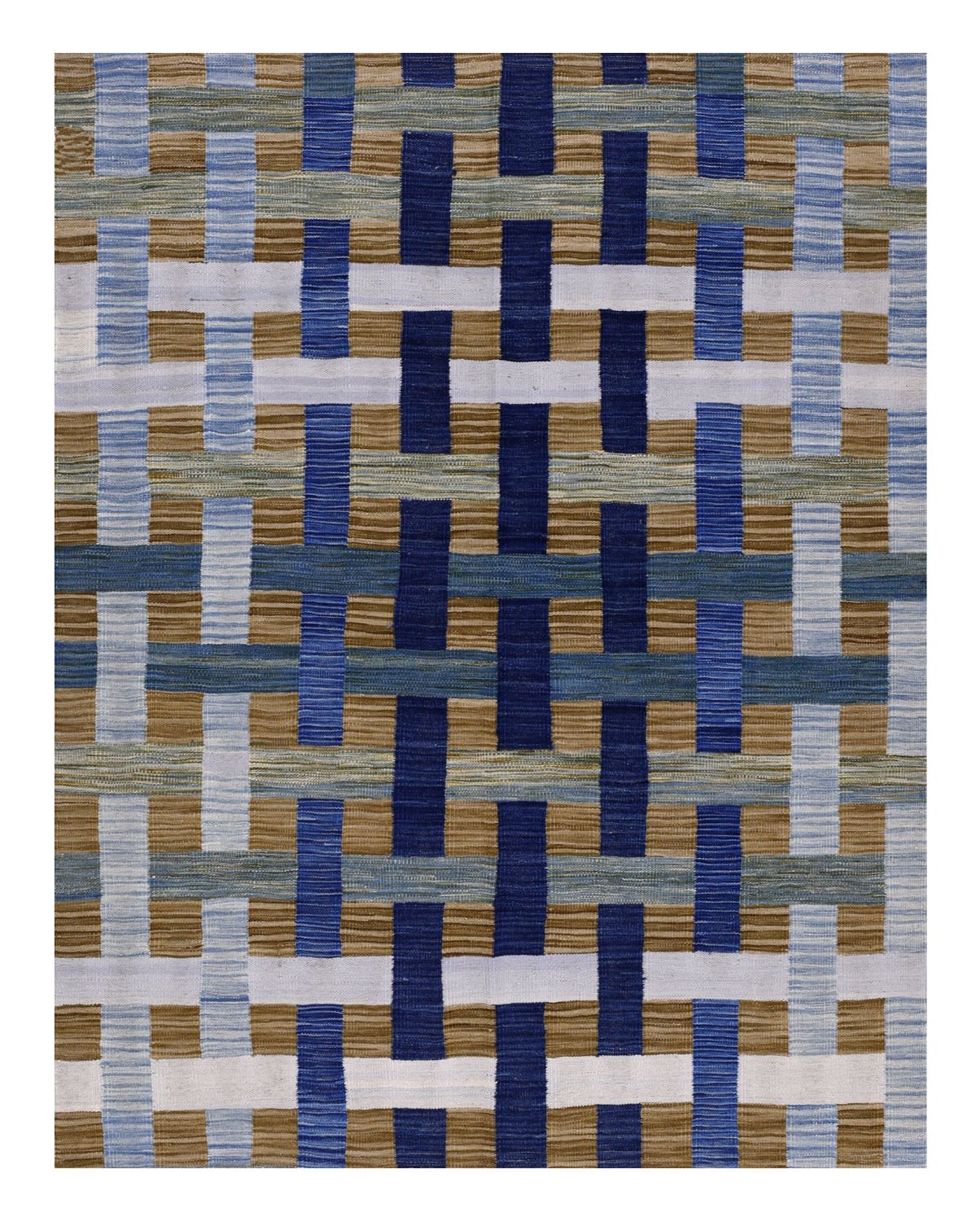 Blauw Tapijt Laagpolig Handgeweven Wollen Vloerkleed - Omid Afghan Modern Kelim 188x146