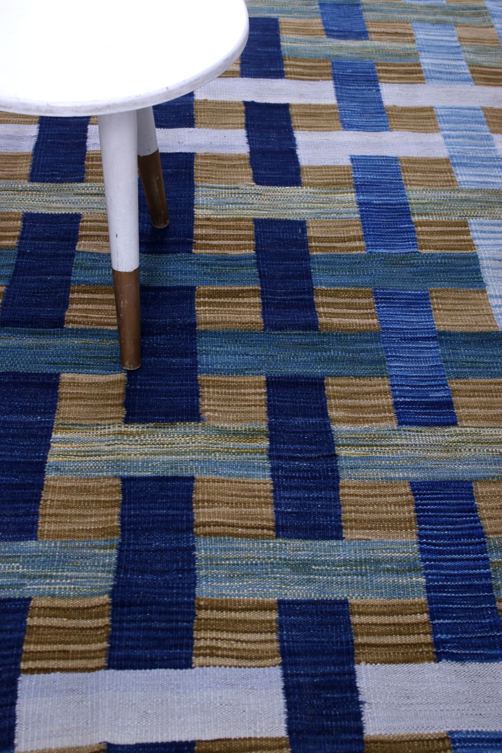 Blauw Tapijt Laagpolig Handgeweven Wollen Vloerkleed - Omid Afghan Modern Kelim 188x146
