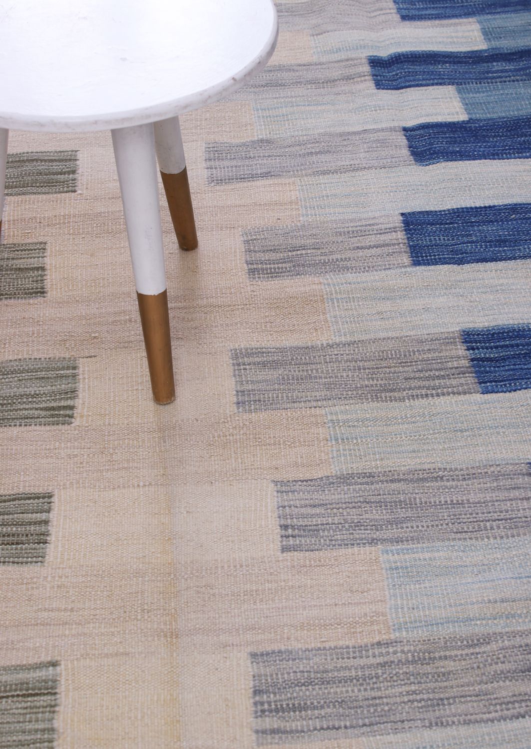 Blauw Tapijt Laagpolig Handgeweven Wollen Vloerkleed - Omid Afghan Modern Kelim 193x154