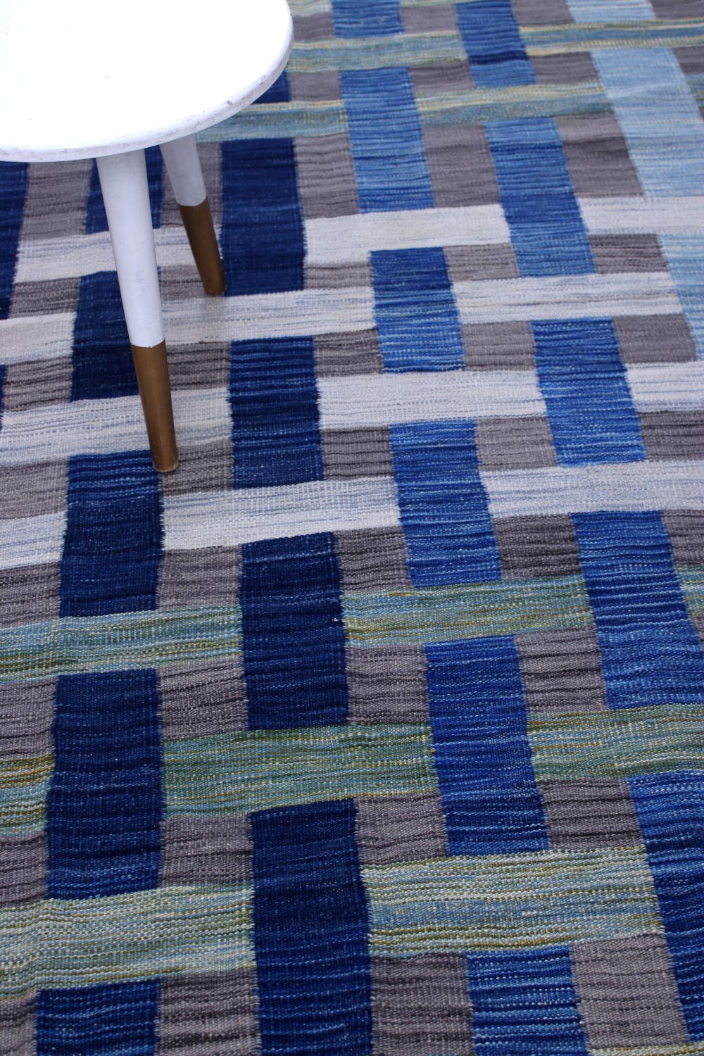 Blauw Tapijt Laagpolig Handgeweven Wollen Vloerkleed - Omid Afghan Modern Kelim 296x203